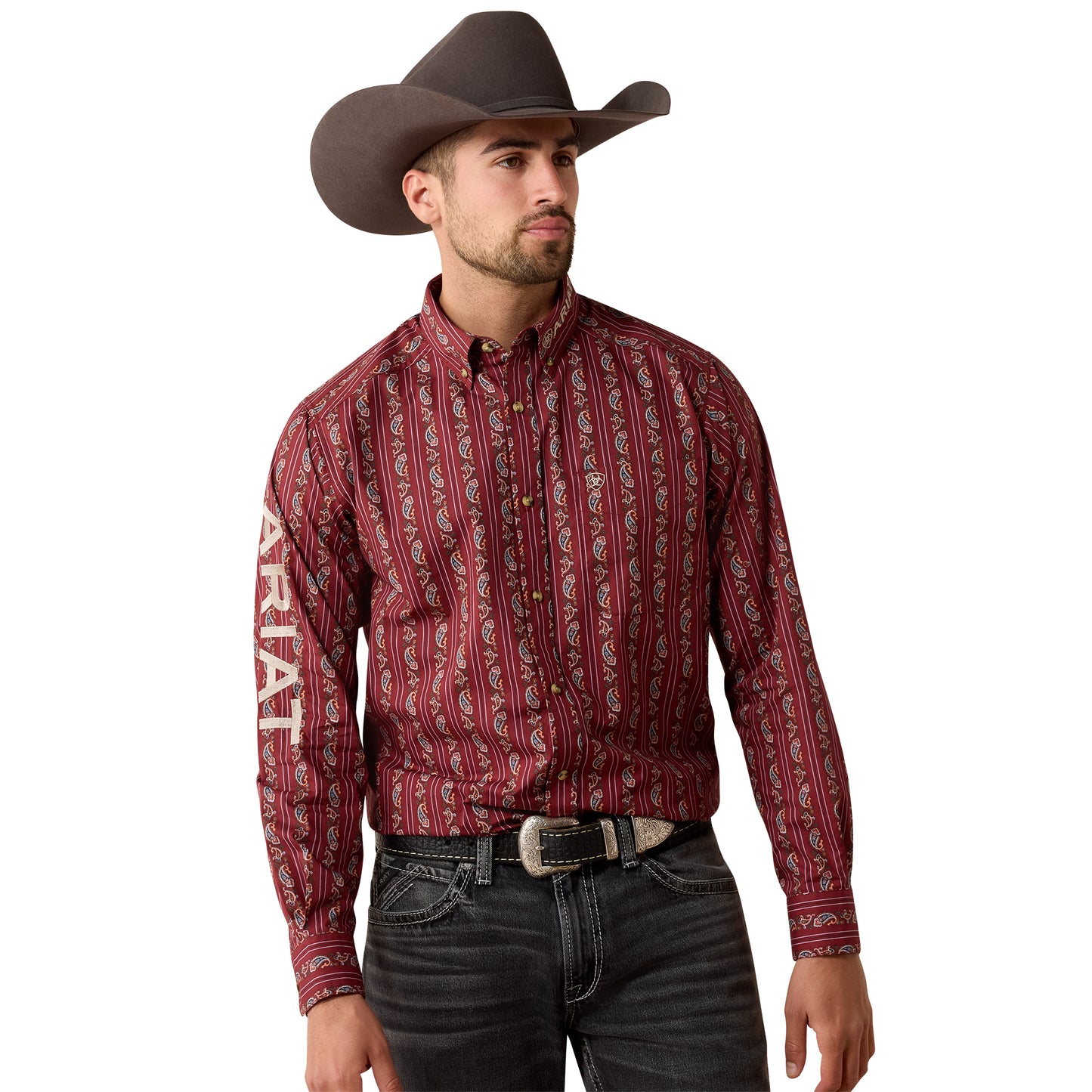 Ariat Men's Team Dutton Ketchup Paisley Striped Classic Fit Shirt 10079371