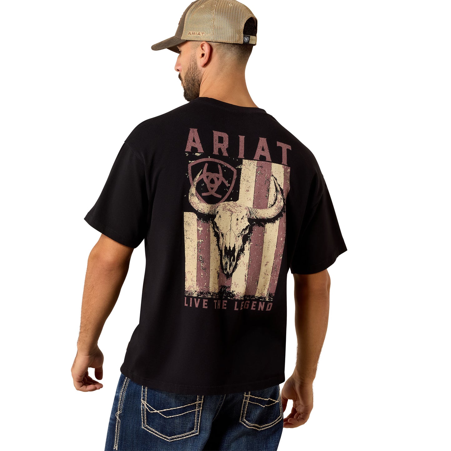 Ariat Men's Bison Legend Flag Washed Black ToughStock Boxy T-Shirt 10079380