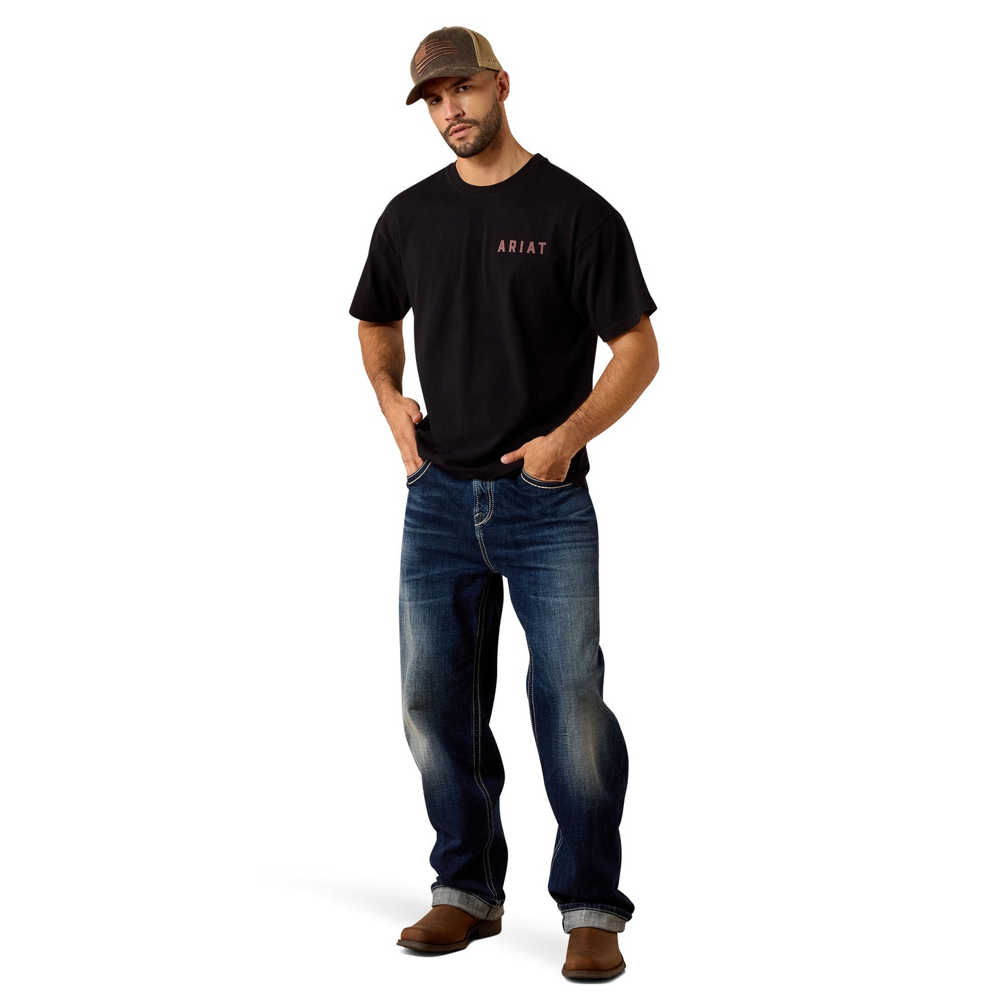 Ariat Men's Bison Legend Flag Washed Black ToughStock Boxy T-Shirt 10079380