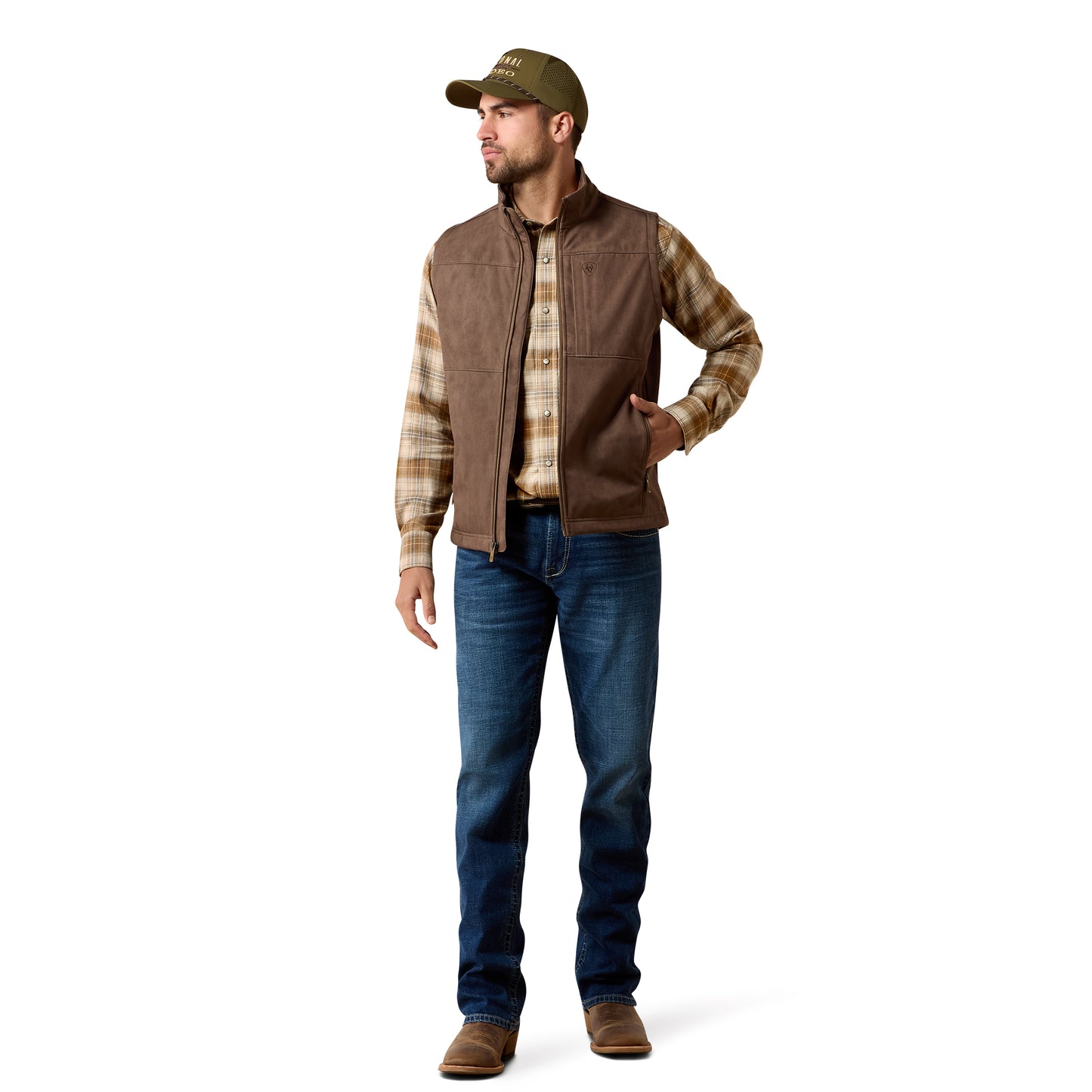 Ariat Men's Vernon Wren Faux Leather Print Softshell Vest 10079403