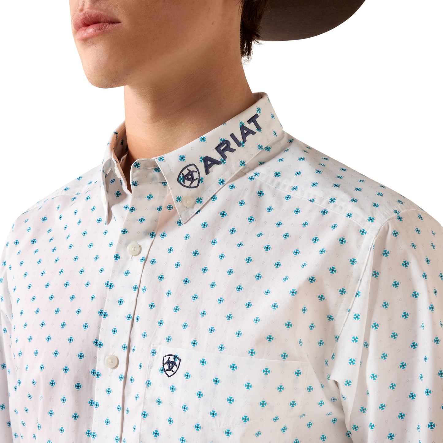 Ariat Men's Team Emory White Multi Geo Print Fitted Shirt 10079415