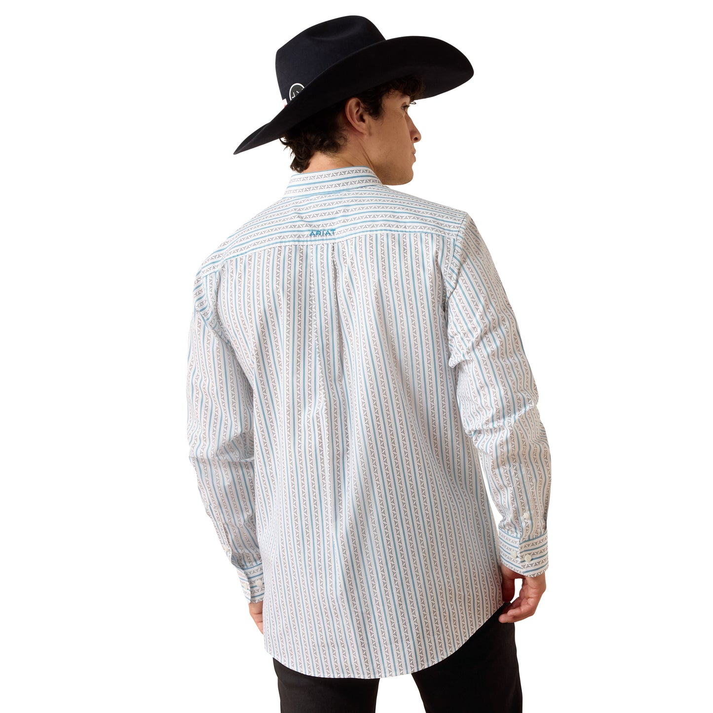 Ariat Men's Crow White Longhorn Stripe Fitted Shirt 10079419