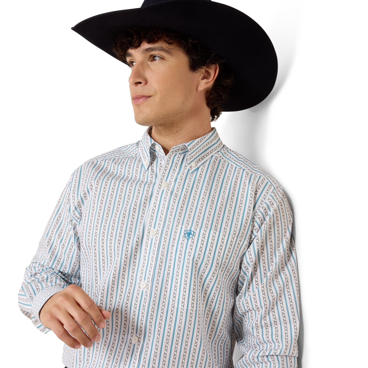 Ariat Men's Crow White Longhorn Stripe Fitted Shirt 10079419