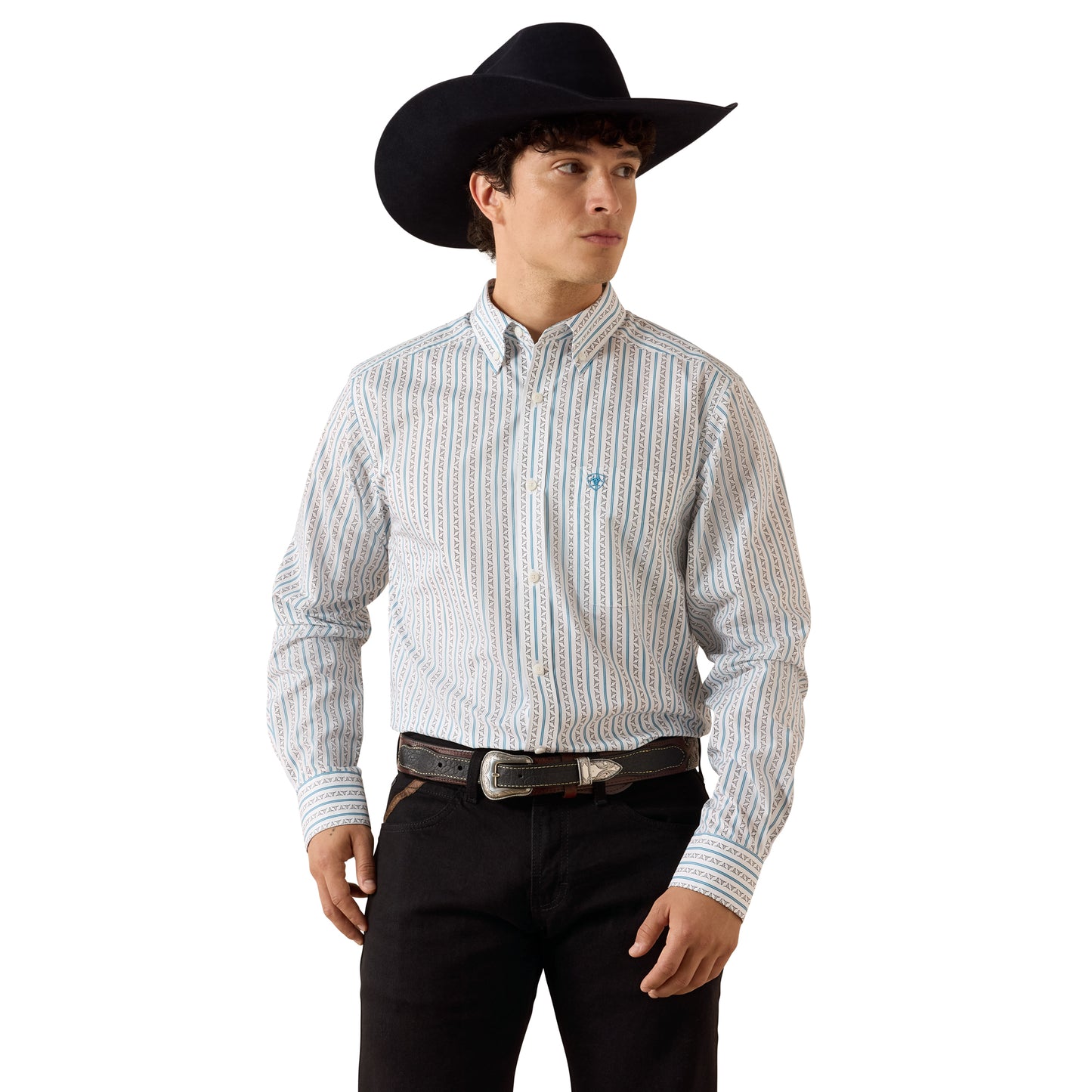 Ariat Men's Crow White Longhorn Stripe Fitted Shirt 10079419