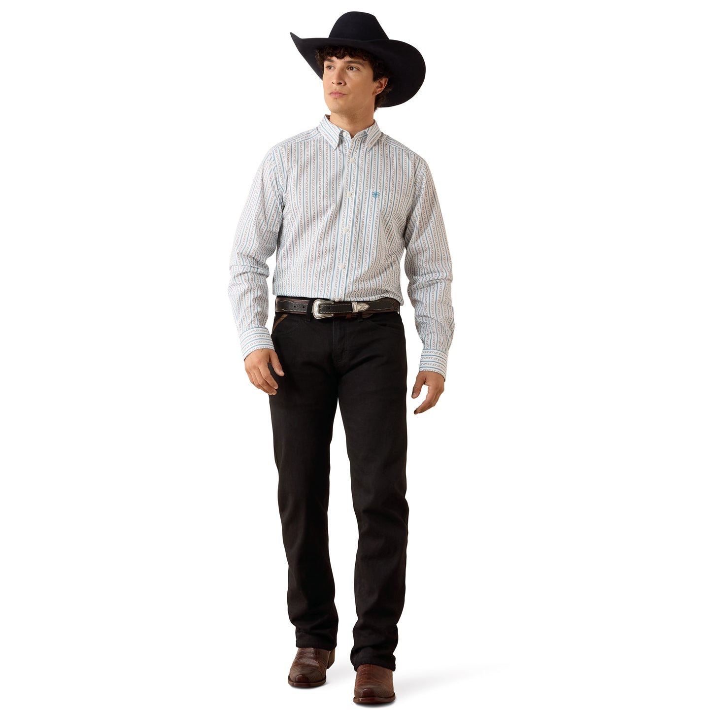 Ariat Men's Crow White Longhorn Stripe Fitted Shirt 10079419