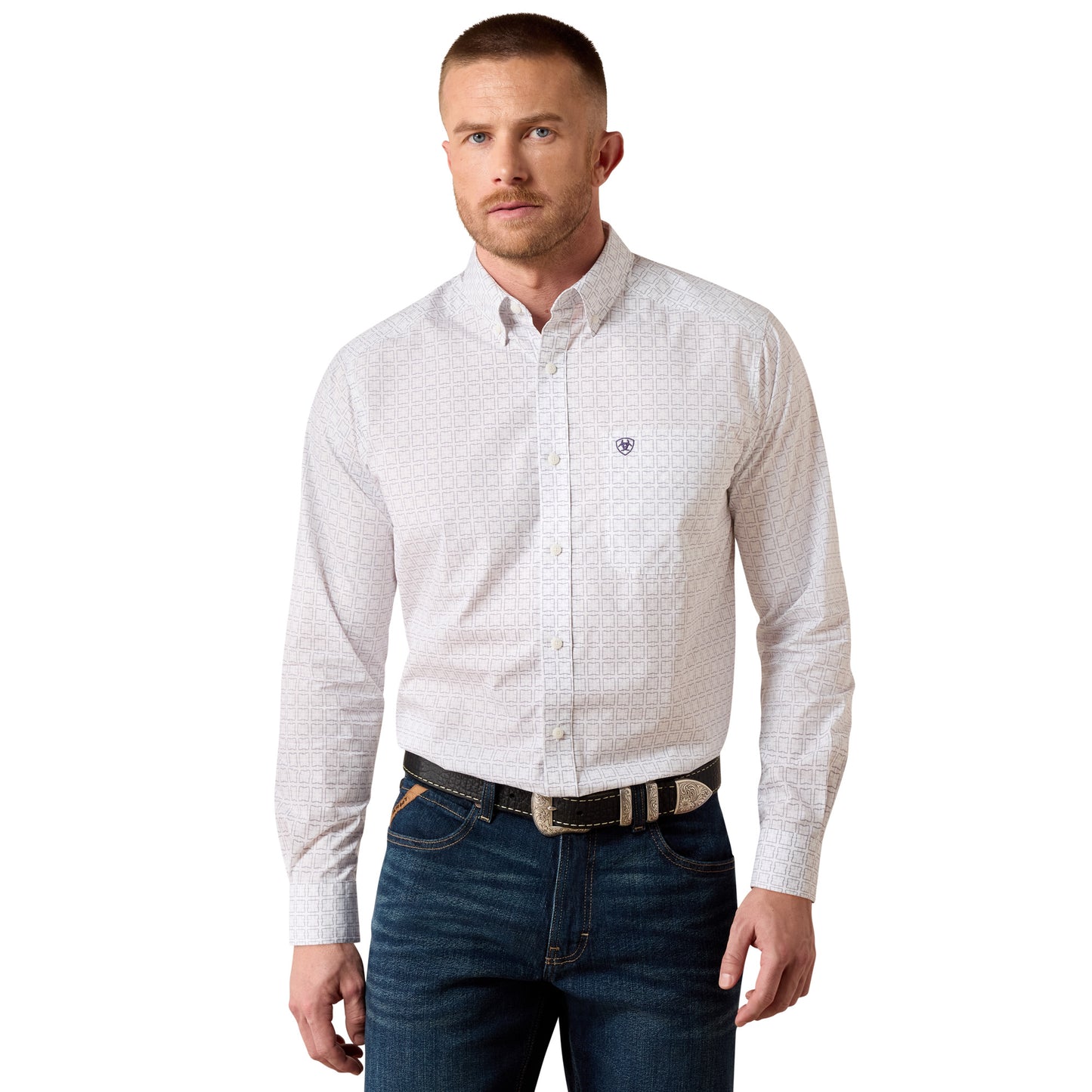 Ariat Men's Pace White Geometric Print Classic Fit Shirt 10079421