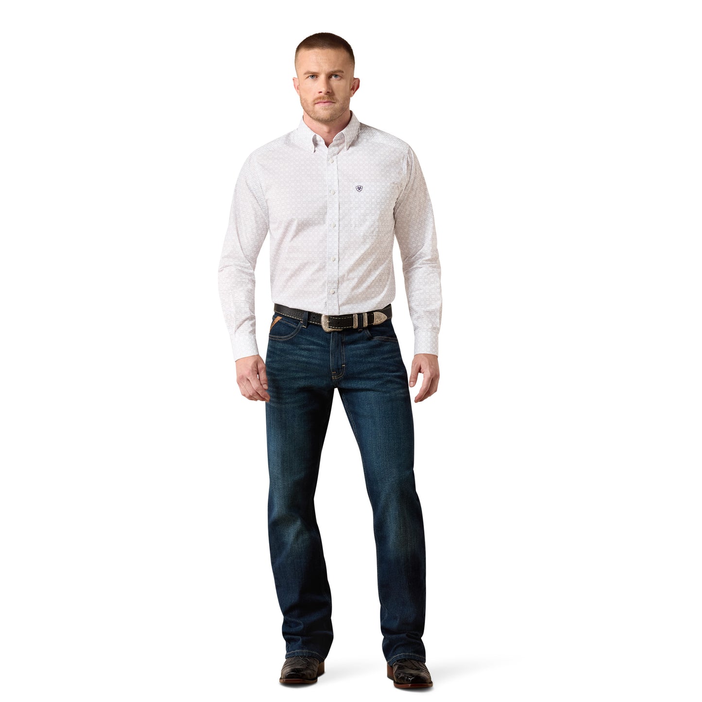 Ariat Men's Pace White Geometric Print Classic Fit Shirt 10079421
