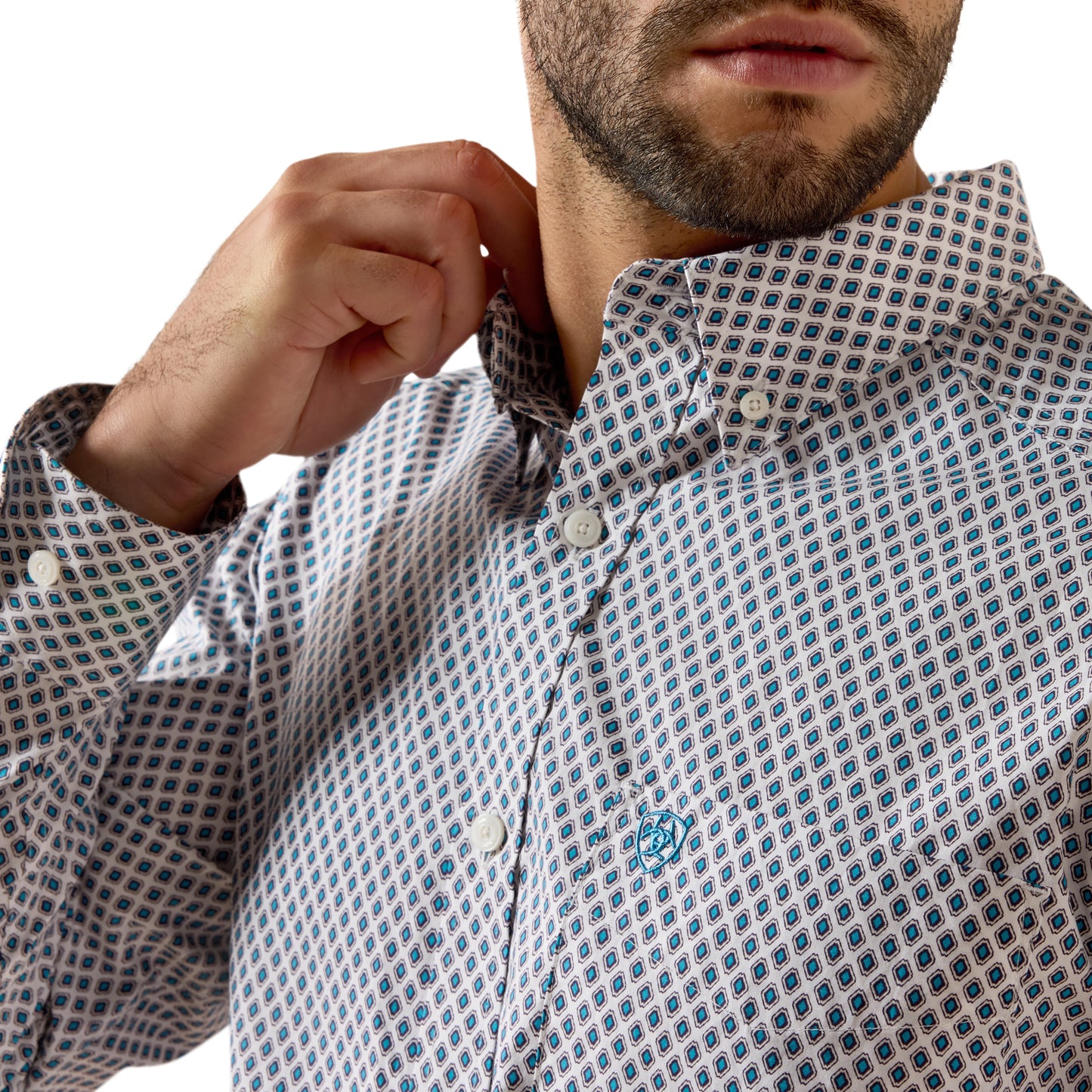 Ariat Men's Perez White Geometric Print Classic Fit Shirt 10079422