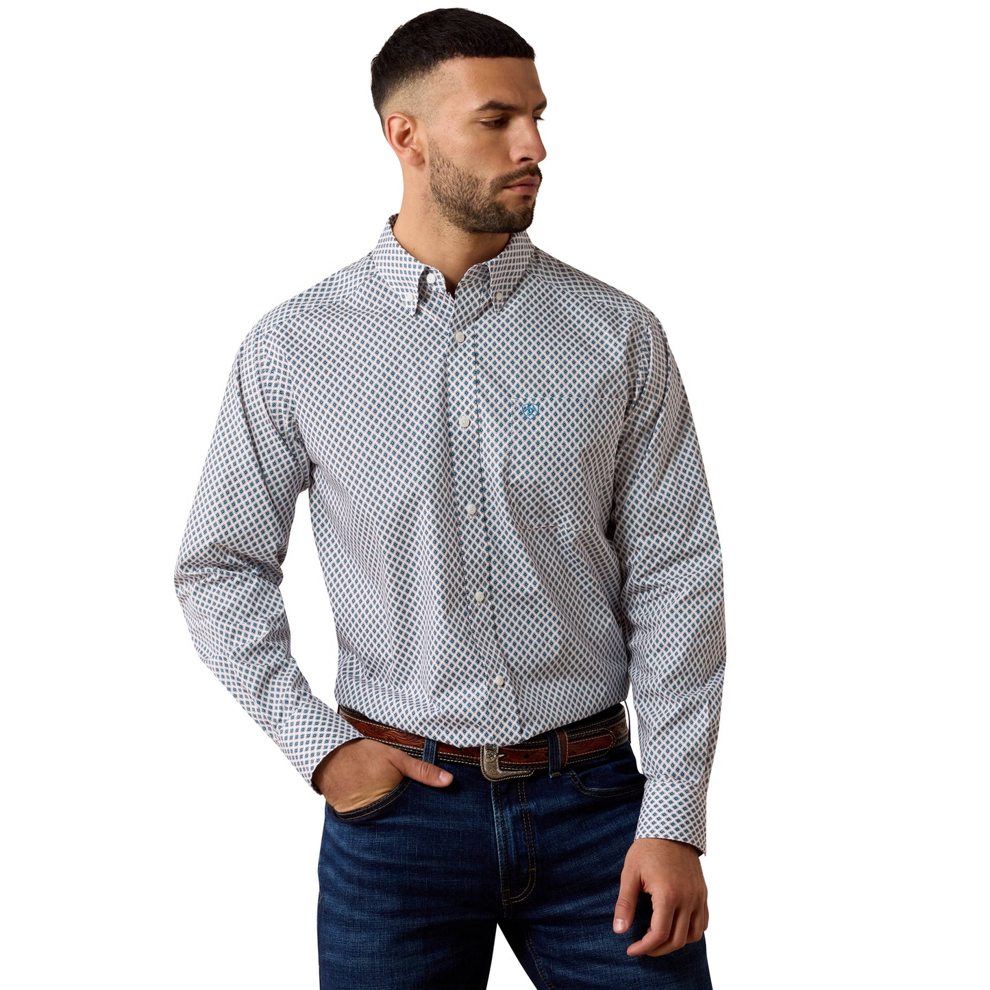 Ariat Men's Perez White Geometric Print Classic Fit Shirt 10079422