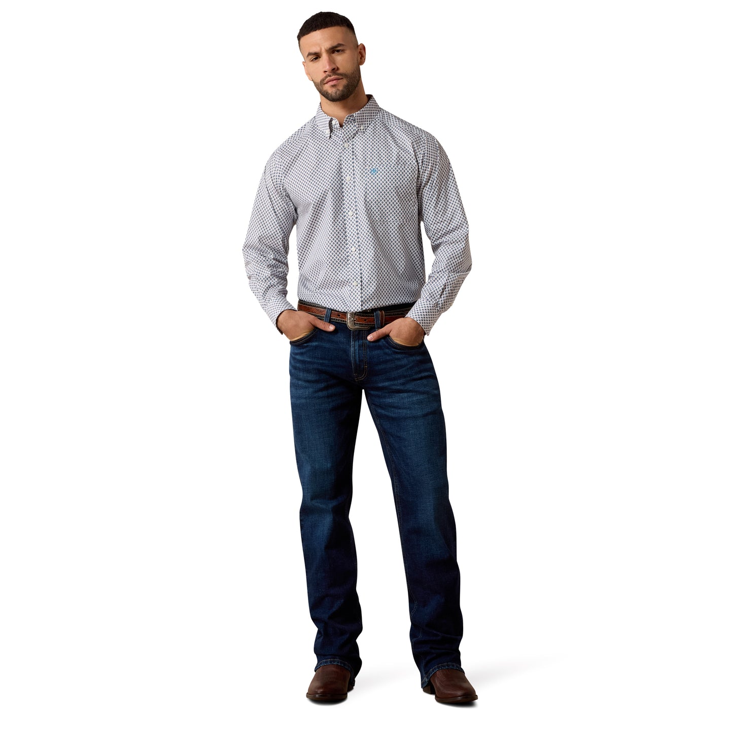 Ariat Men's Perez White Geometric Print Classic Fit Shirt 10079422
