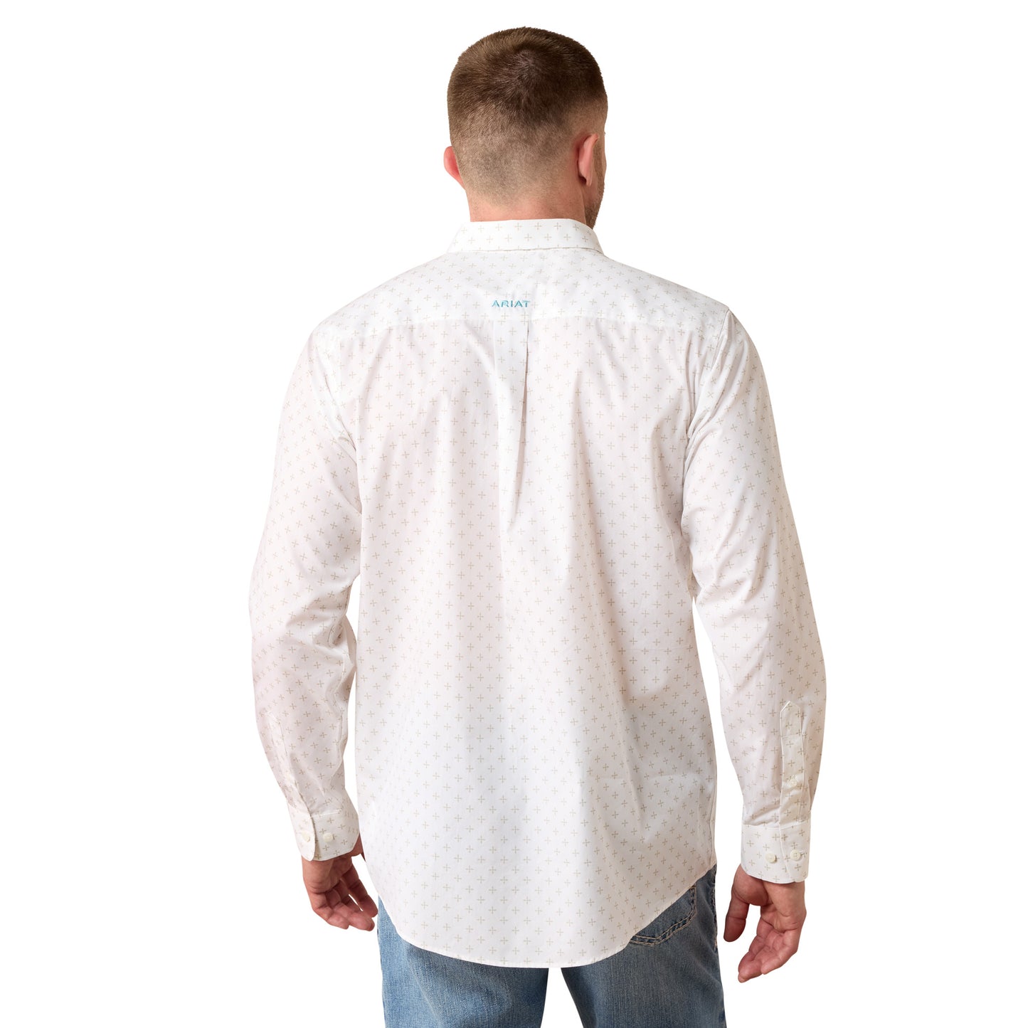 Ariat Men's Wrinkle Free Barlow White Geo Print Classic Fit Shirt 10079425