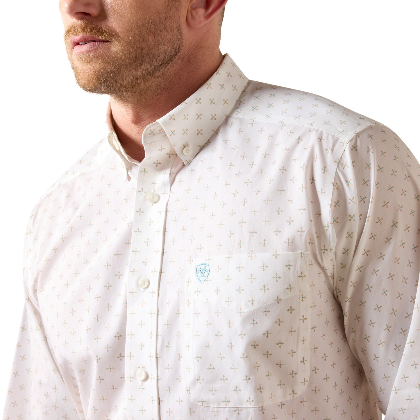 Ariat Men's Wrinkle Free Barlow White Geo Print Classic Fit Shirt 10079425