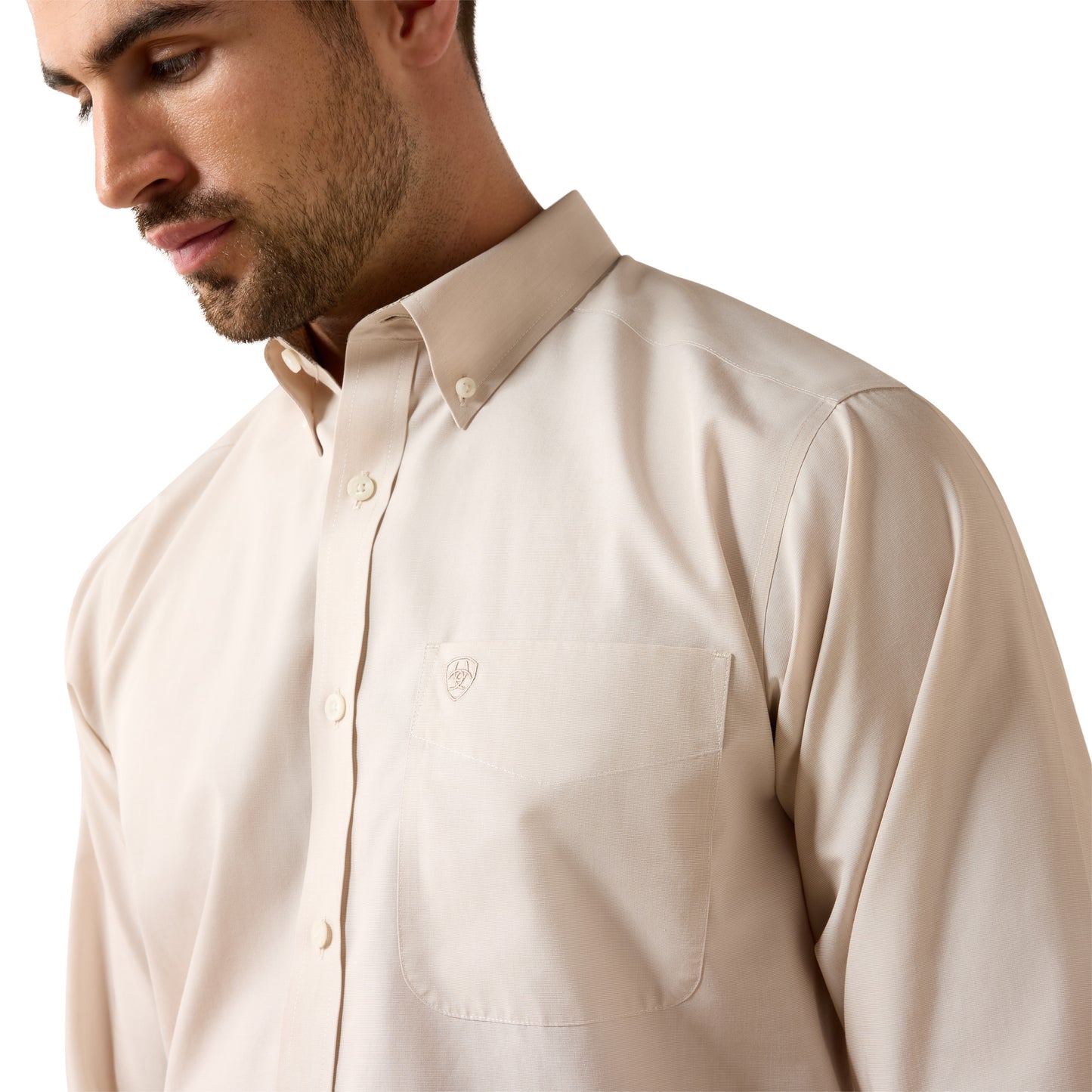 Ariat Men's Wrinkle Free Solid Pinpoint Savannah Tan Oxford Classic Fit Shirt 10079436