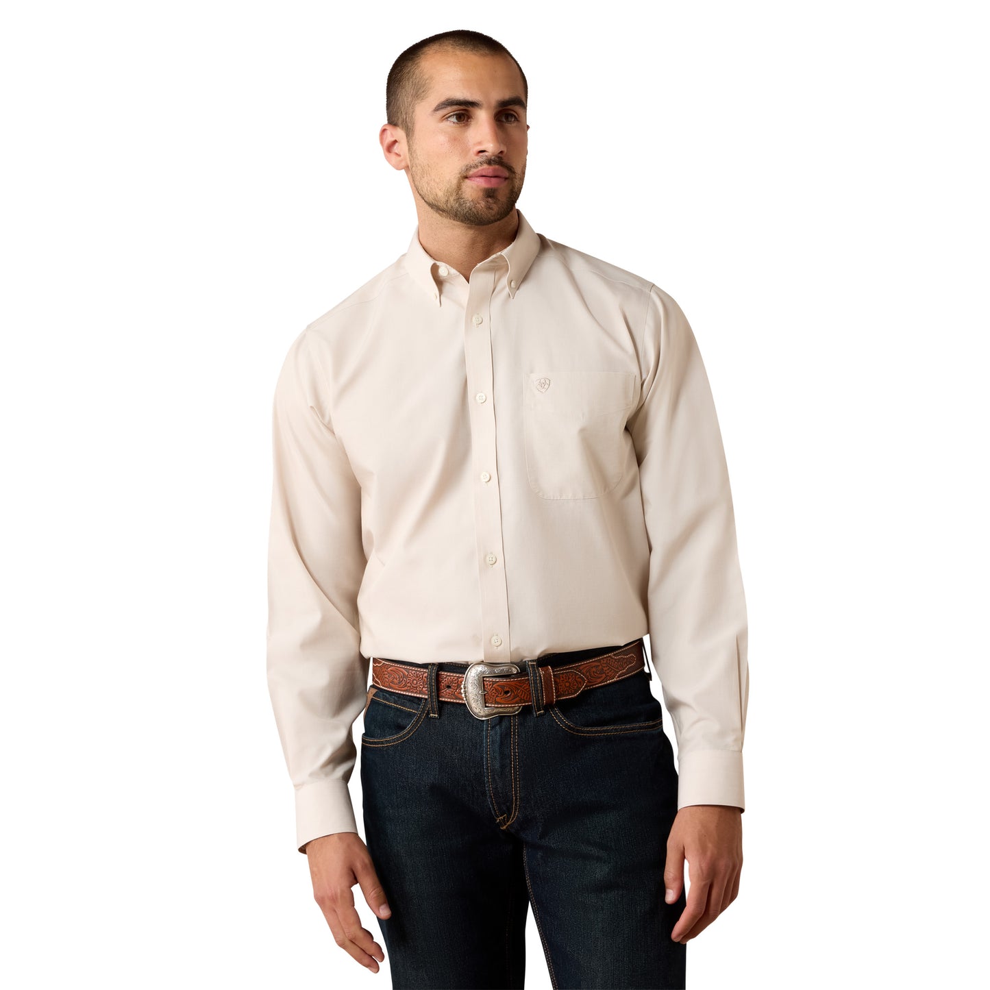 Ariat Men's Wrinkle Free Solid Pinpoint Savannah Tan Oxford Classic Fit Shirt 10079436