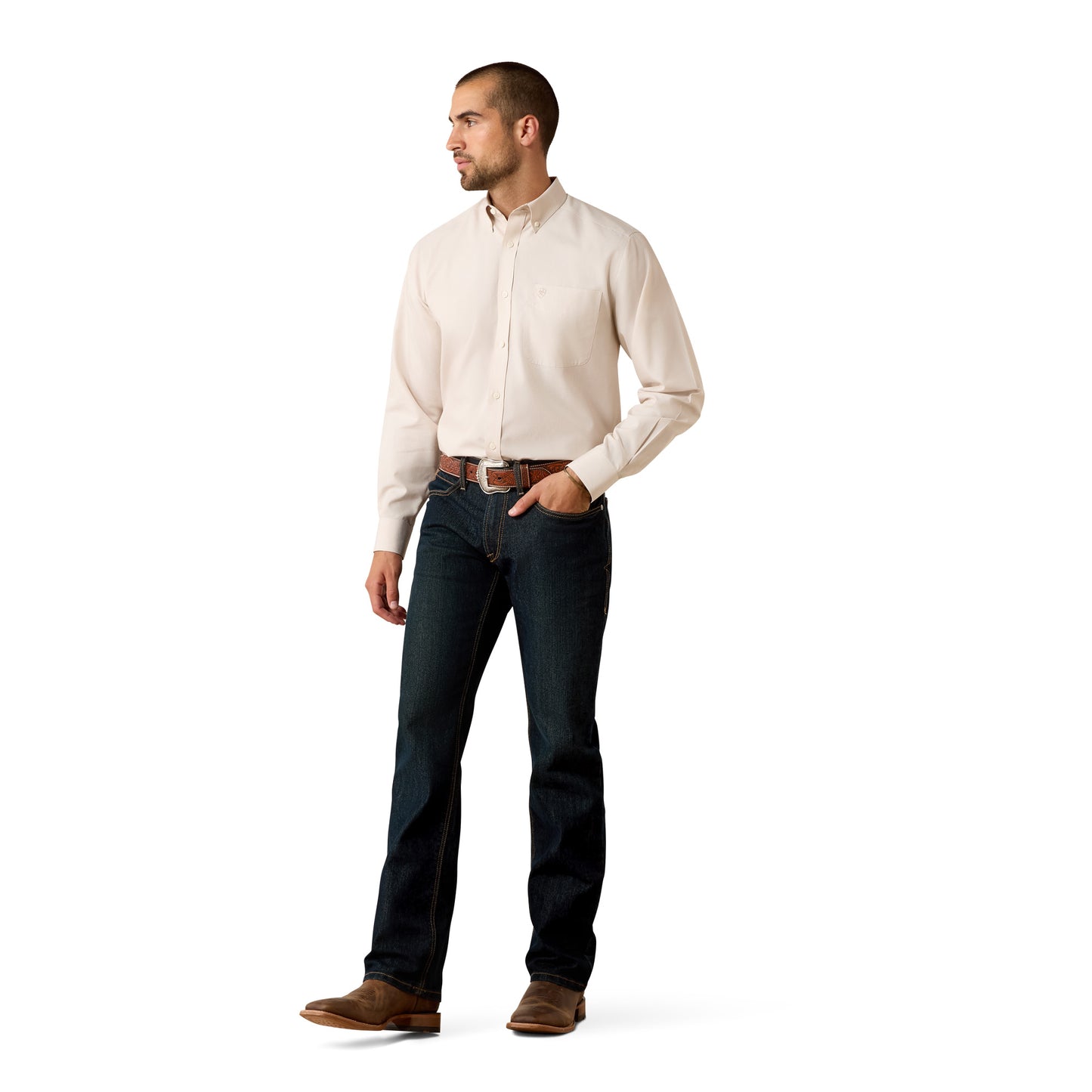 Ariat Men's Wrinkle Free Solid Pinpoint Savannah Tan Oxford Classic Fit Shirt 10079436