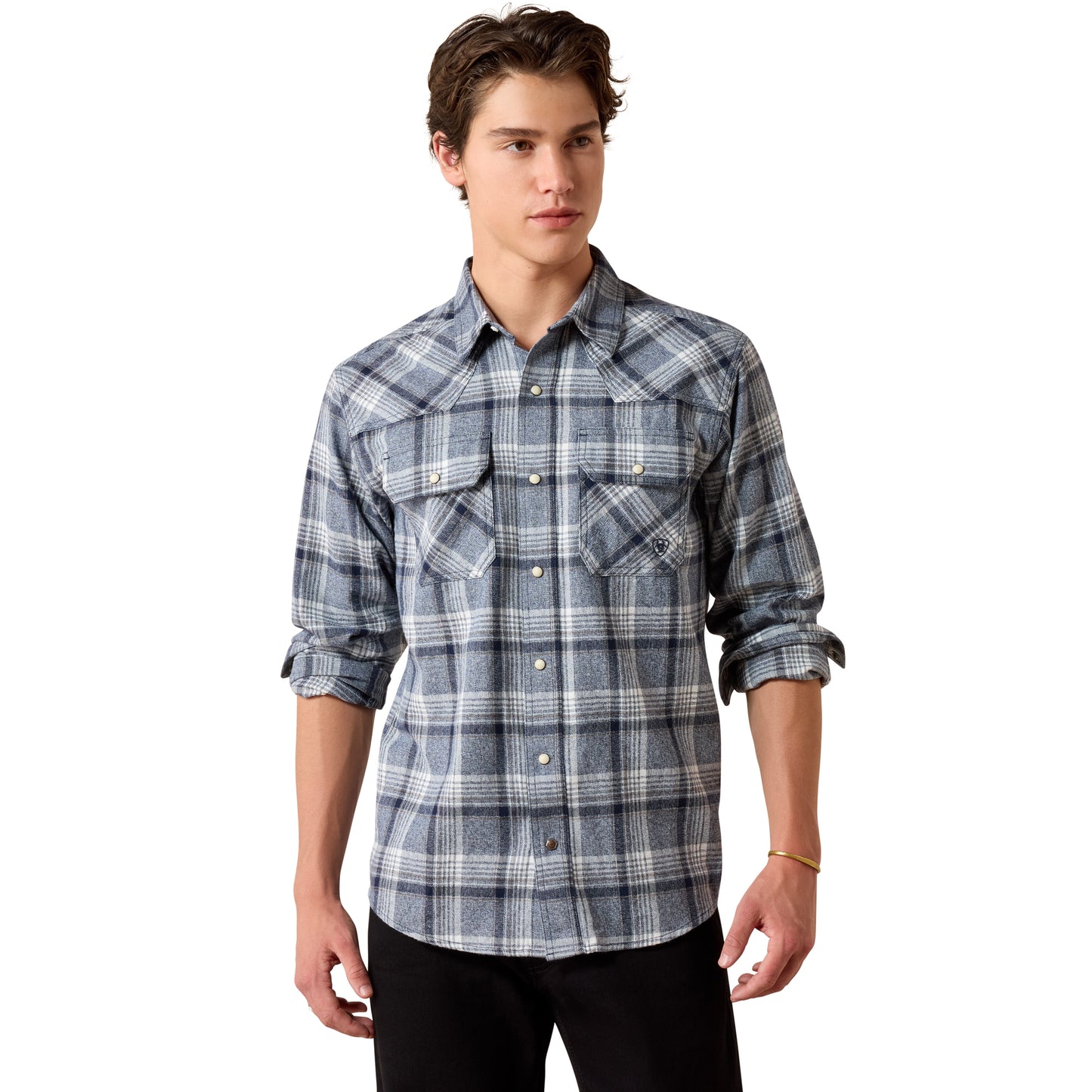 Ariat Men's Retro Harish Sargasso Sea Plaid Fitted Snap Shirt 10079438