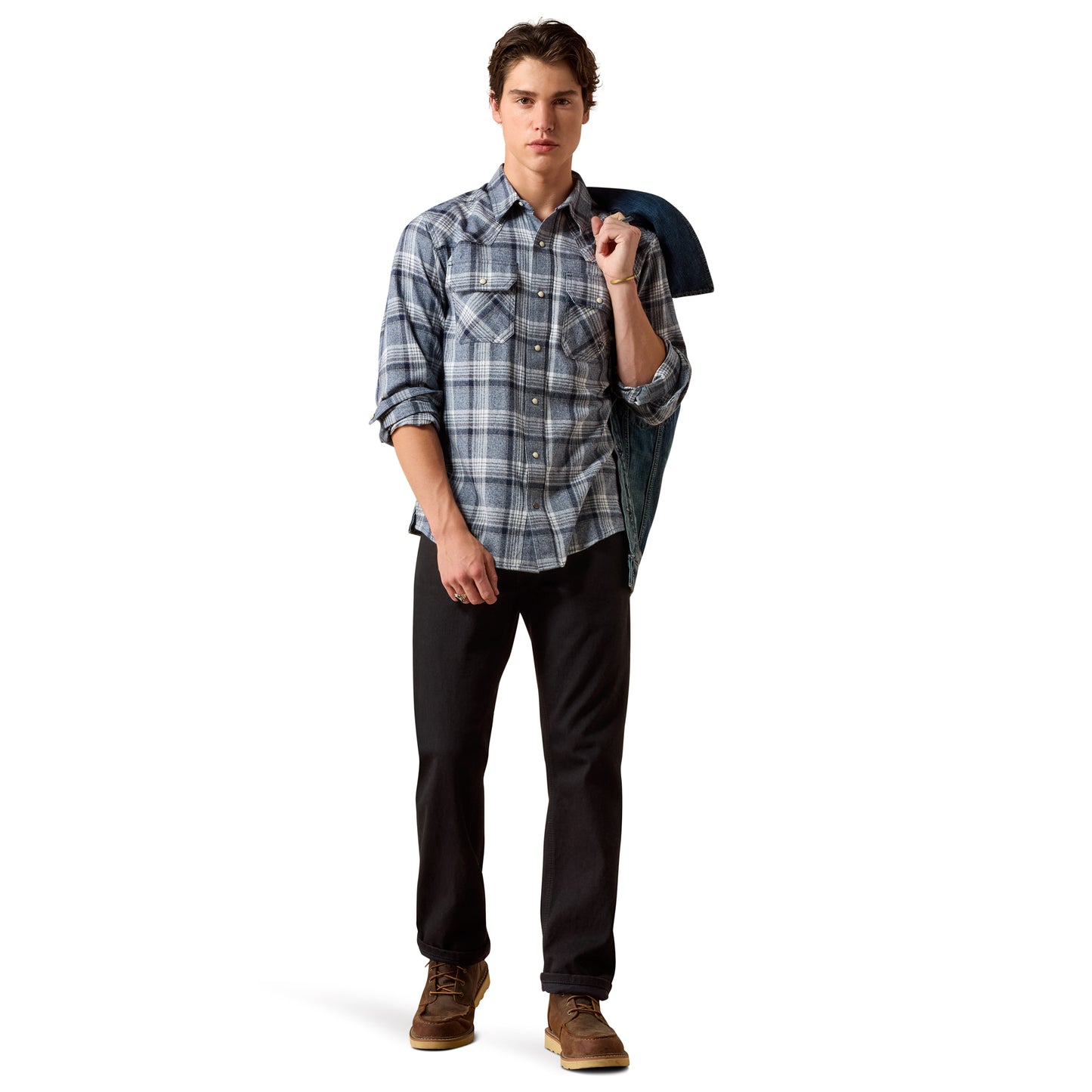 Ariat Men's Retro Harish Sargasso Sea Plaid Fitted Snap Shirt 10079438