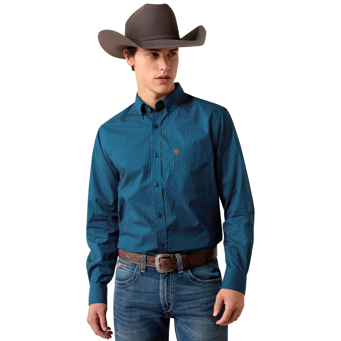 Ariat Men's Claude Sailor Blue Mirco Geometric Fitted Shirt 10079444