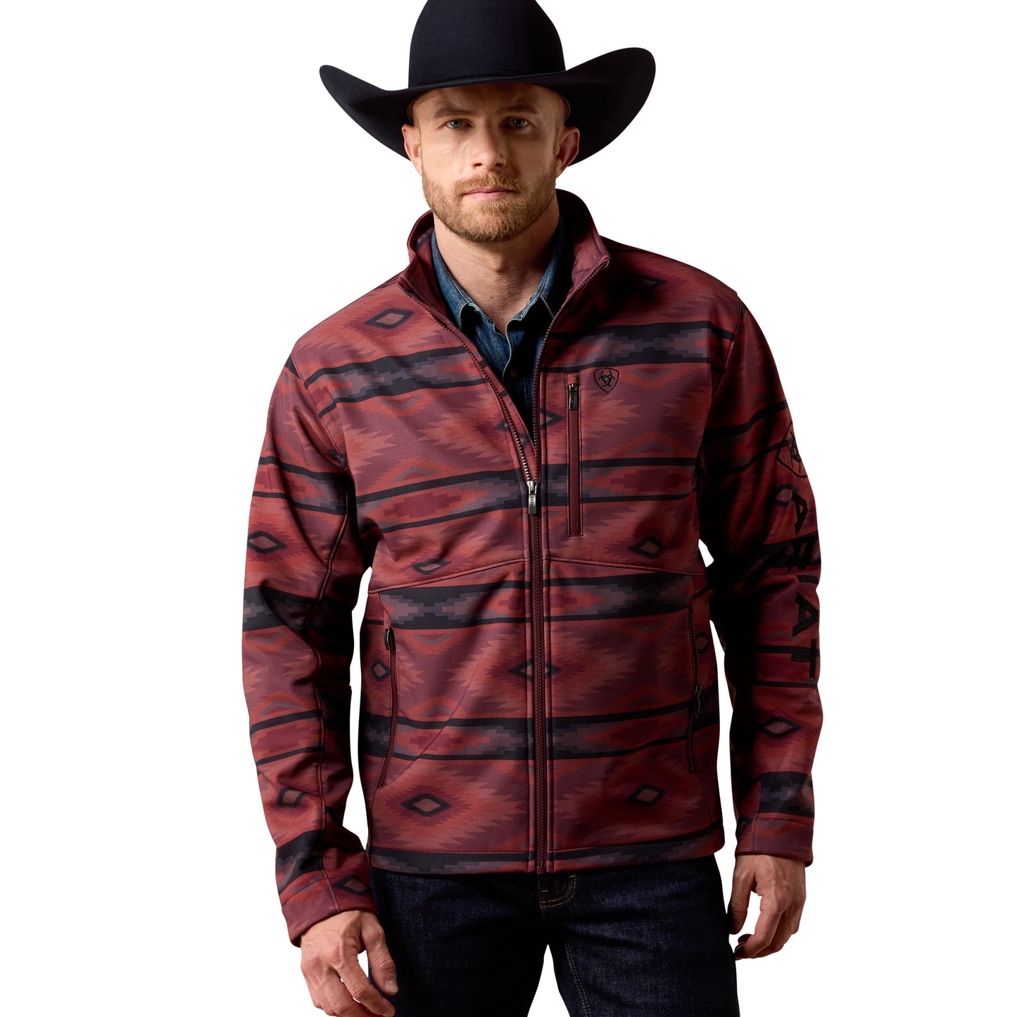 Ariat Men's Logo Red Mahogany Southwest Print Softshell Jacket 10079455