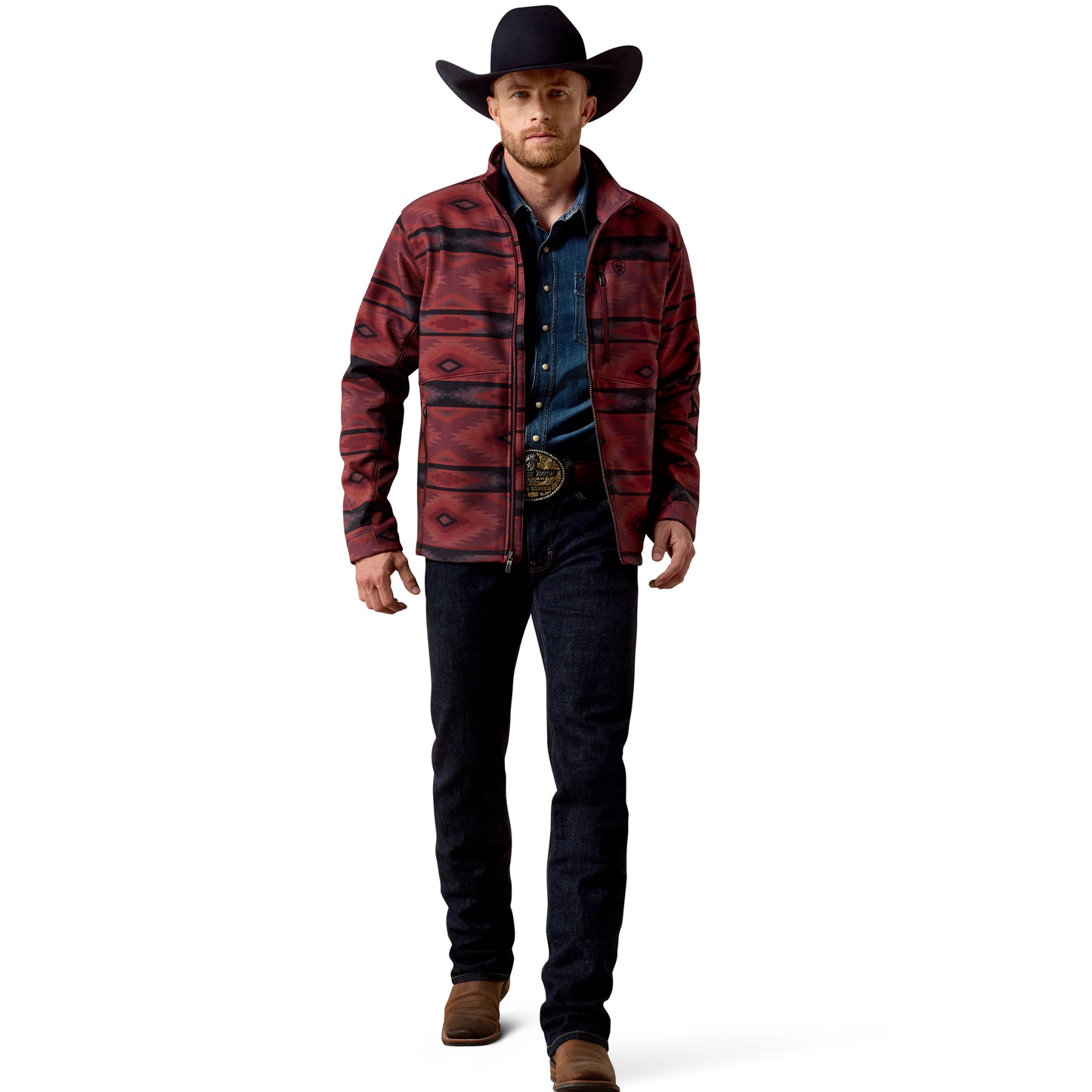 Ariat Men's Logo Red Mahogany Southwest Print Softshell Jacket 10079455