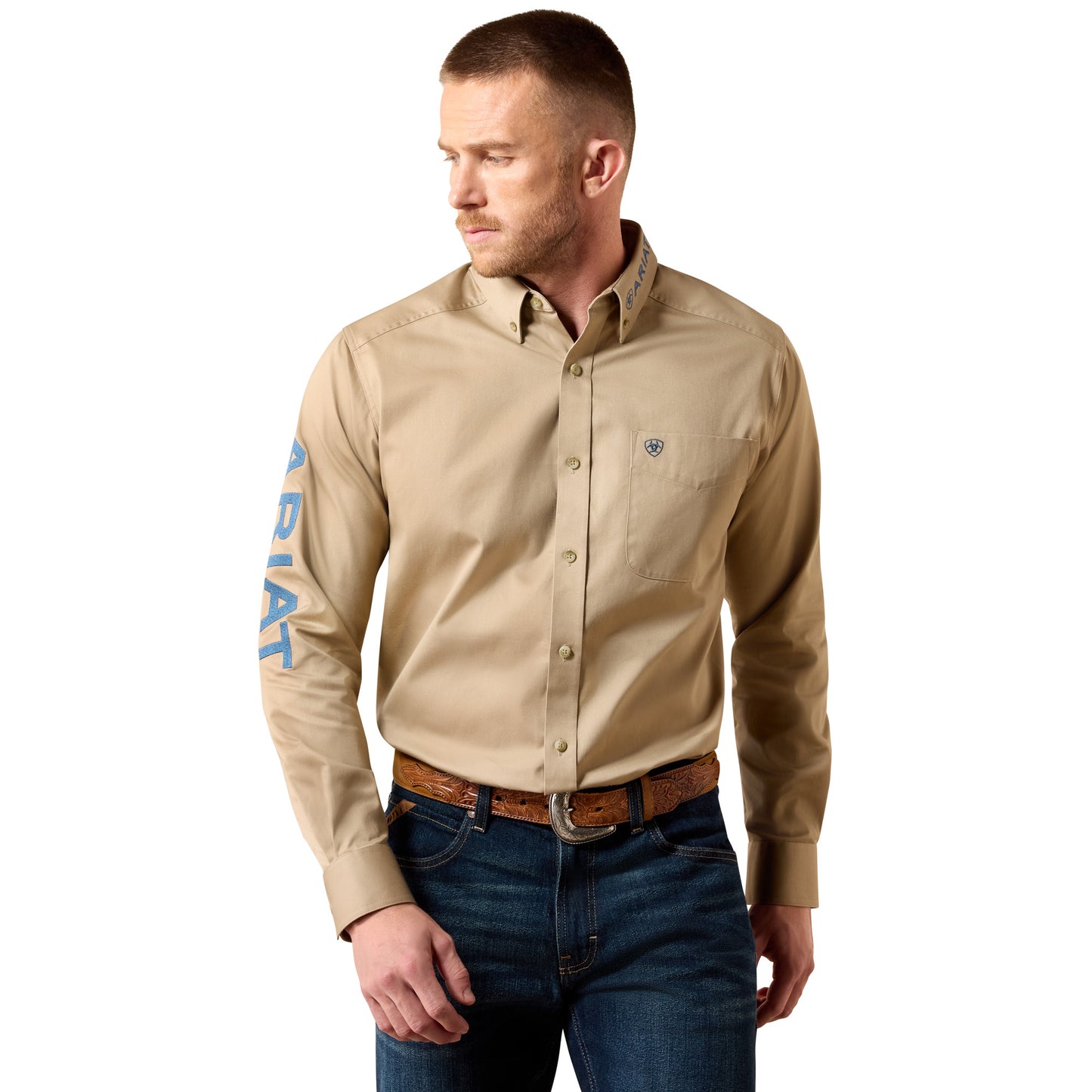 Ariat Men's Team Logo Twill Savannah Tan Classic Fit Shirt 10079478