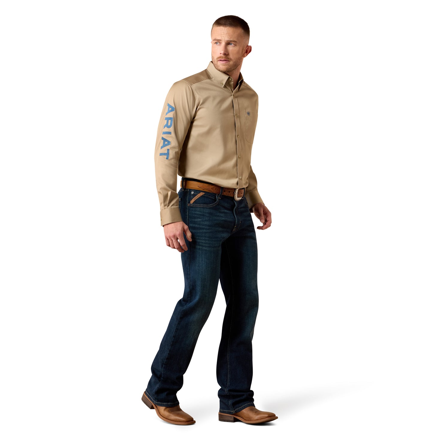 Ariat Men's Team Logo Twill Savannah Tan Classic Fit Shirt 10079478