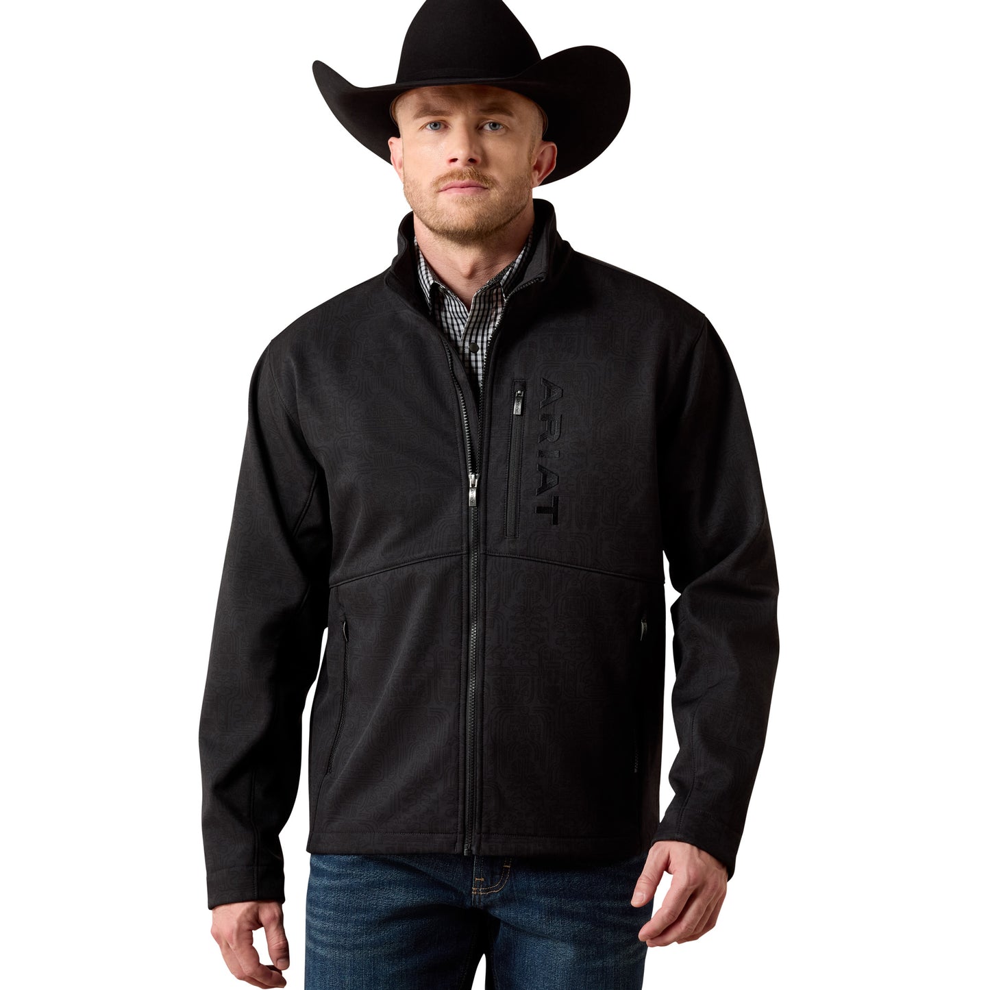 Ariat Men's Chest Logo Black Mexico Print Softshell Jacket 10079491