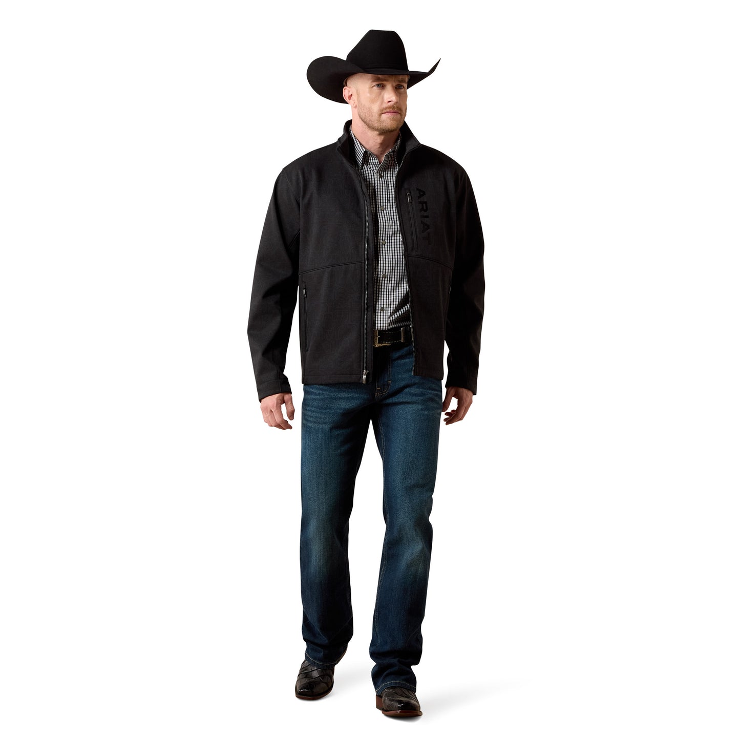 Ariat Men's Chest Logo Black Mexico Print Softshell Jacket 10079491