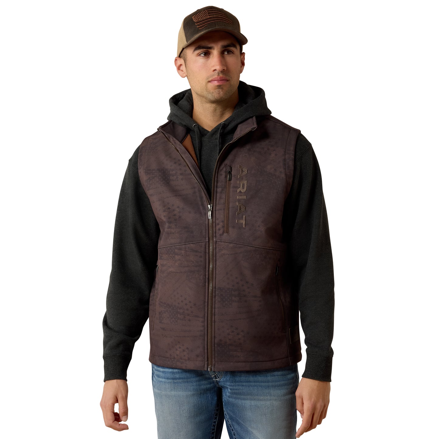 Ariat Men's Patriot Flag Brown Softshell Vest 10079521
