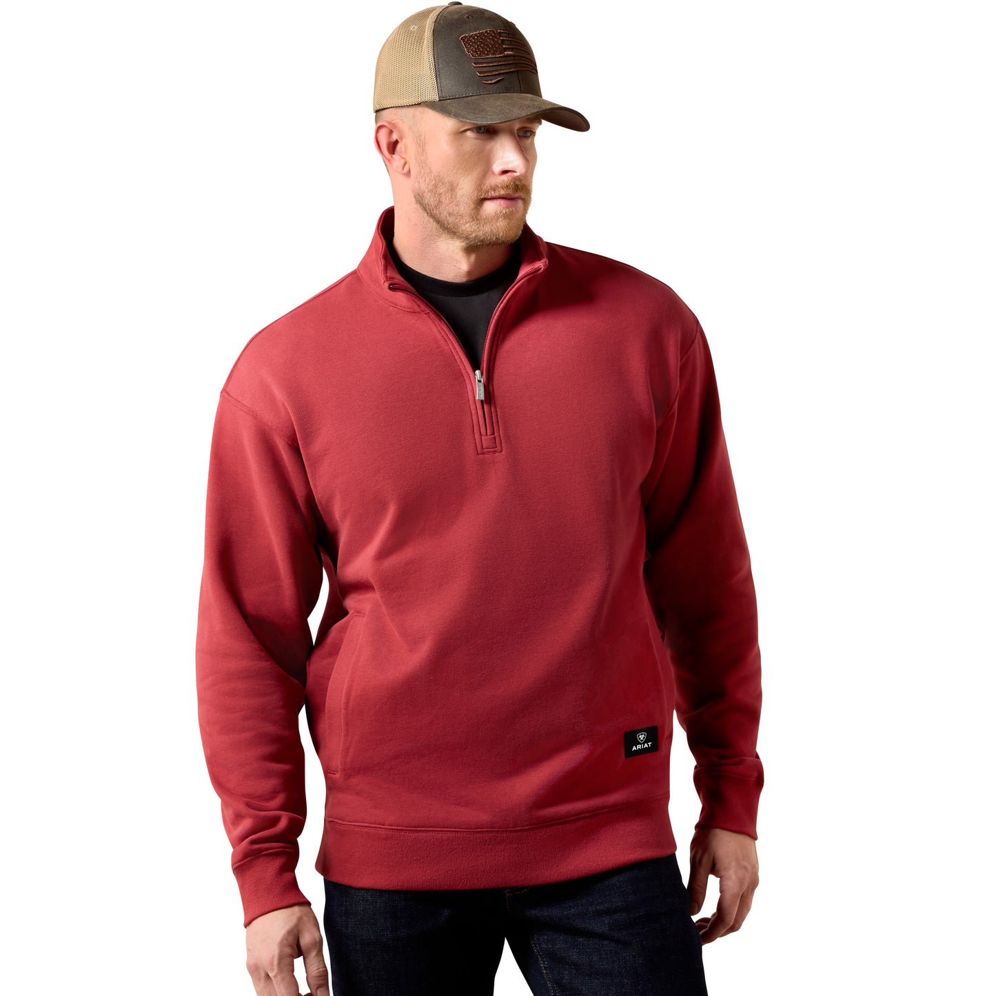 Ariat Men's Core 1/4 Zip Brick Red Sweatshirt 10079523