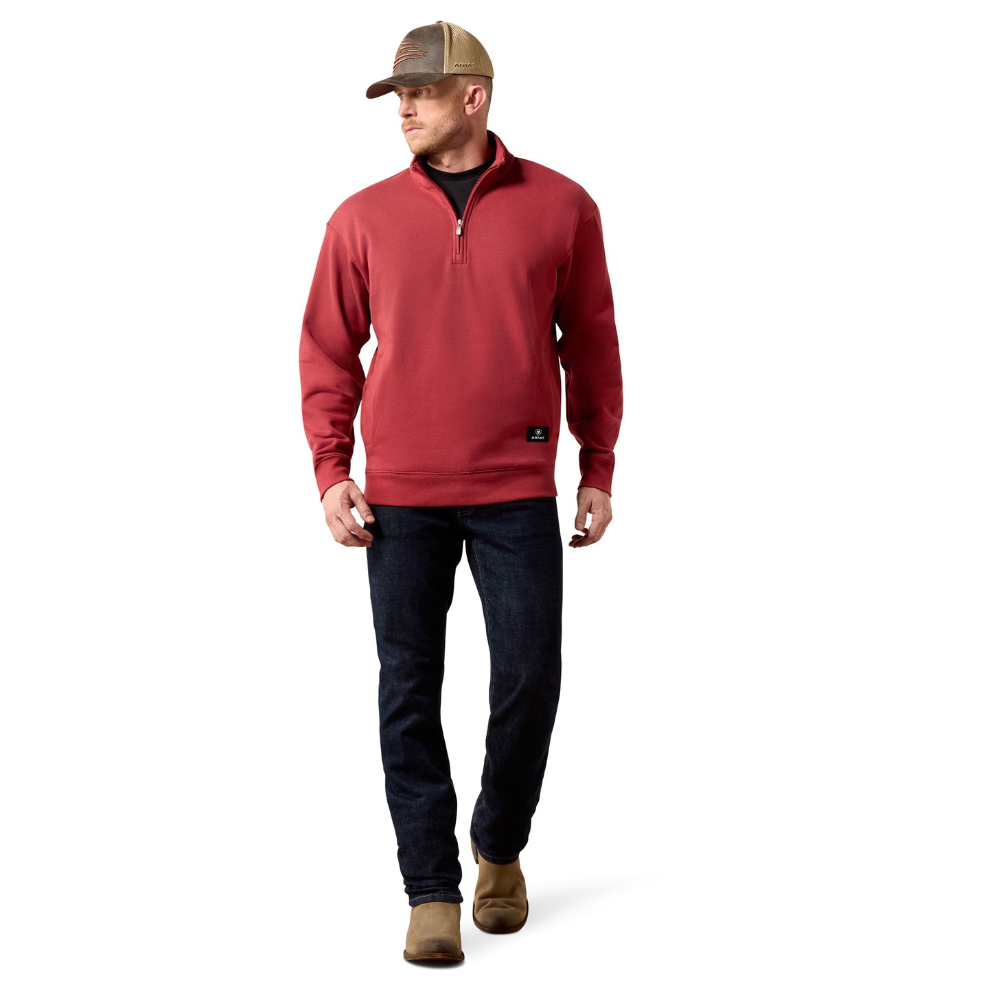 Ariat Men's Core 1/4 Zip Brick Red Sweatshirt 10079523