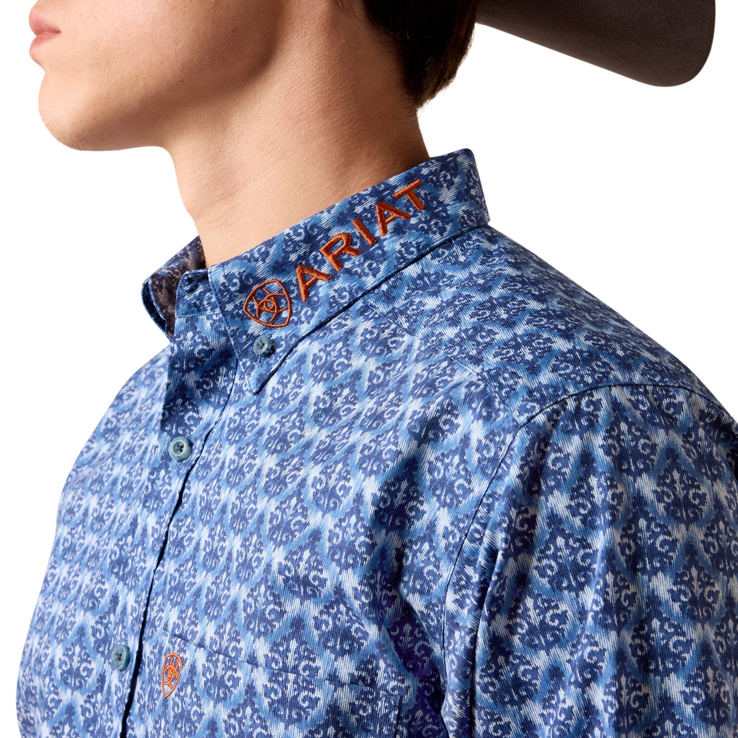 Ariat Men's Team Eric Blue Multi Ikat Print Fitted Shirt 10079535