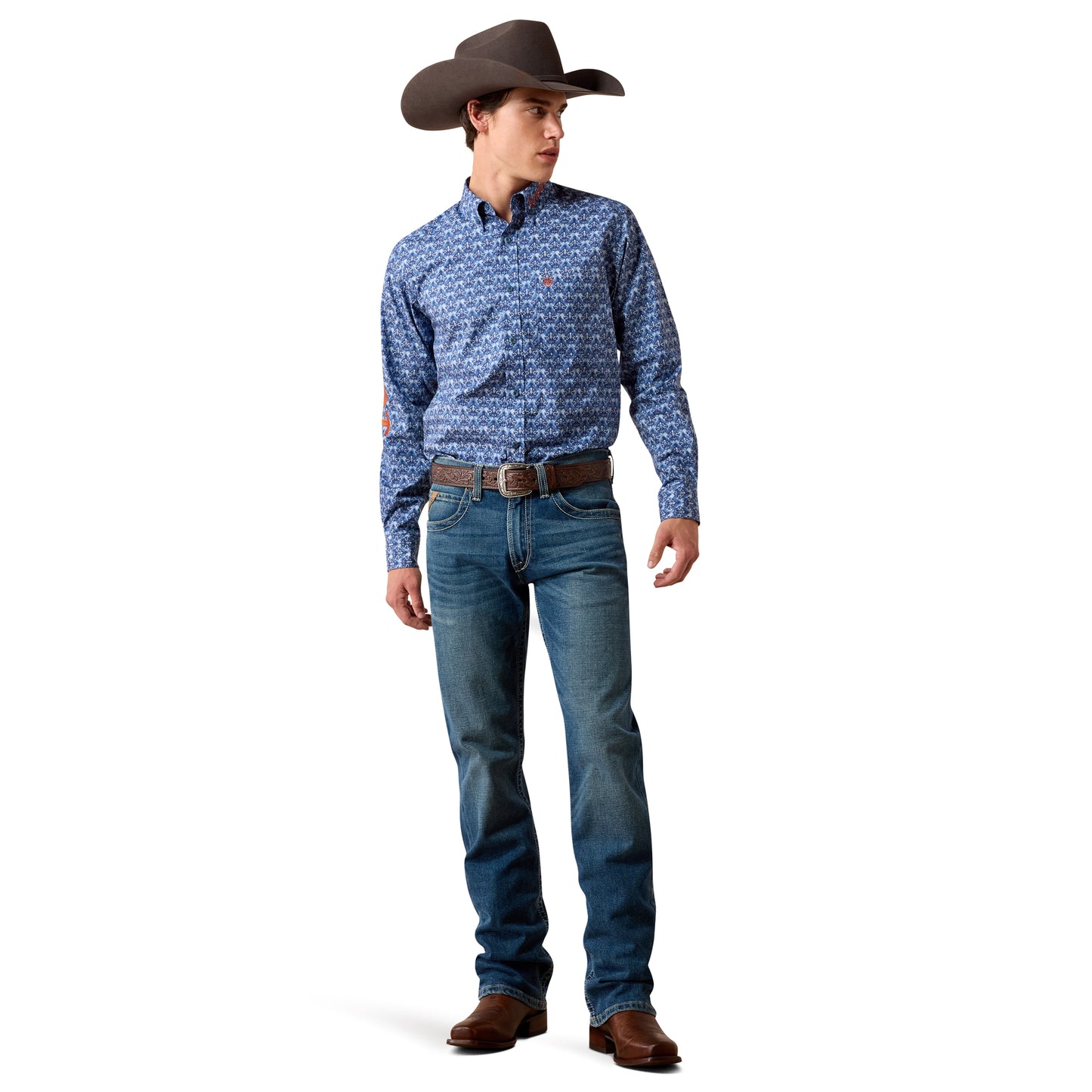 Ariat Men's Team Eric Blue Multi Ikat Print Fitted Shirt 10079535