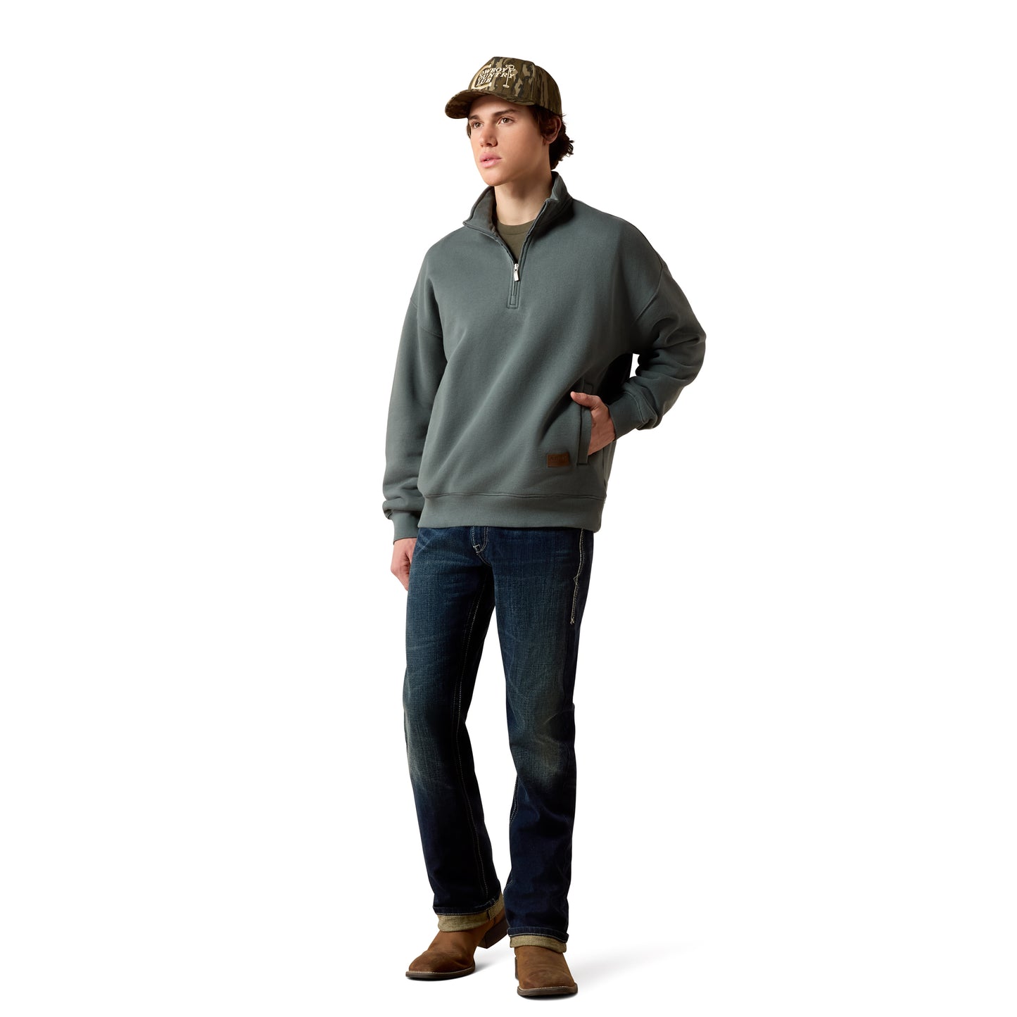 Ariat Men's ToughStock Washed 1/4 Zip Heavyweight Fleece Sweatshirt 10079538