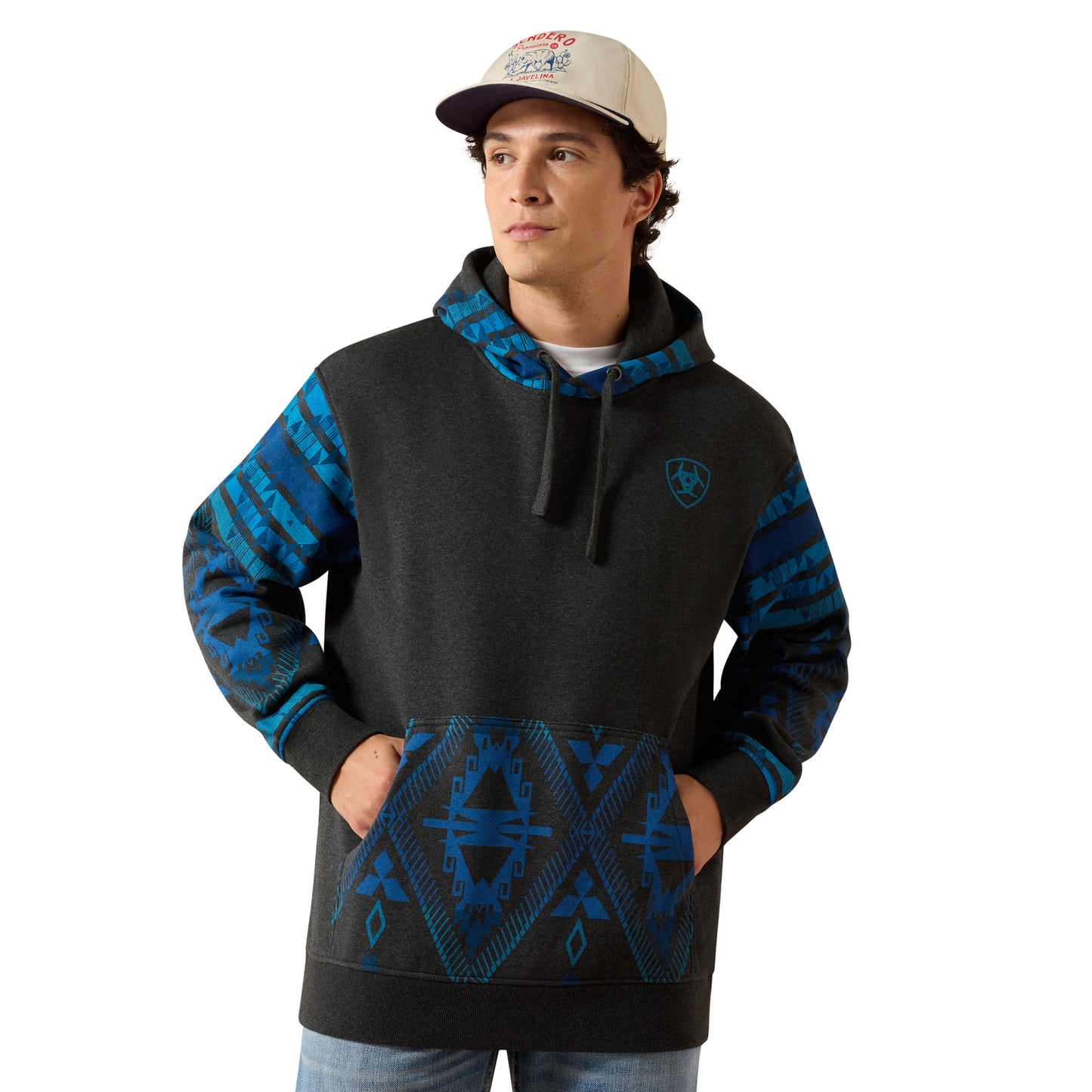Ariat Men's Charcoal Heather Southwest PRI Color Block Hoodie 10079636