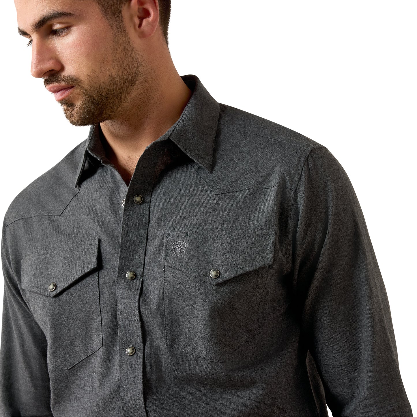Ariat Men's Solid Twill Charcoal Heather Fitted Shirt 10079640