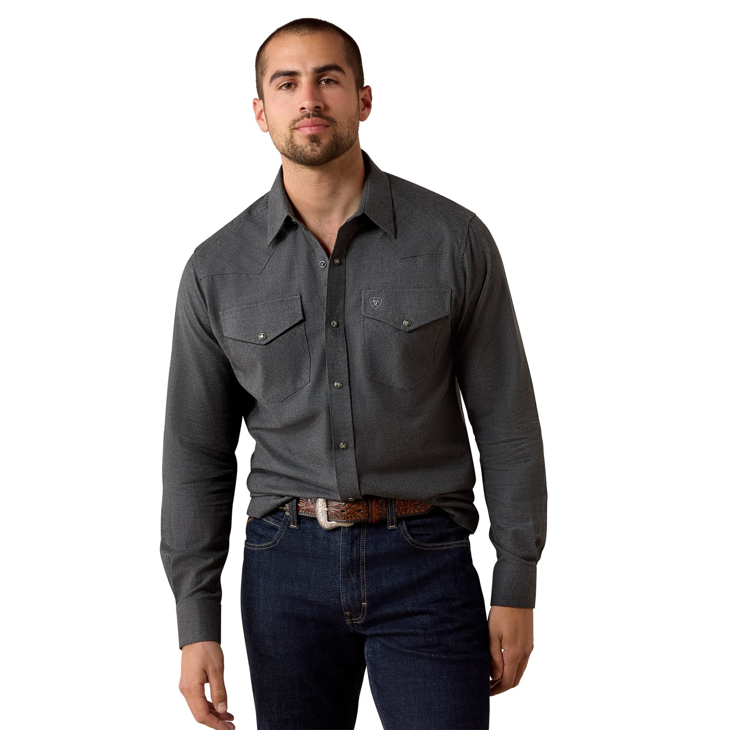Ariat Men's Solid Twill Charcoal Heather Fitted Shirt 10079640