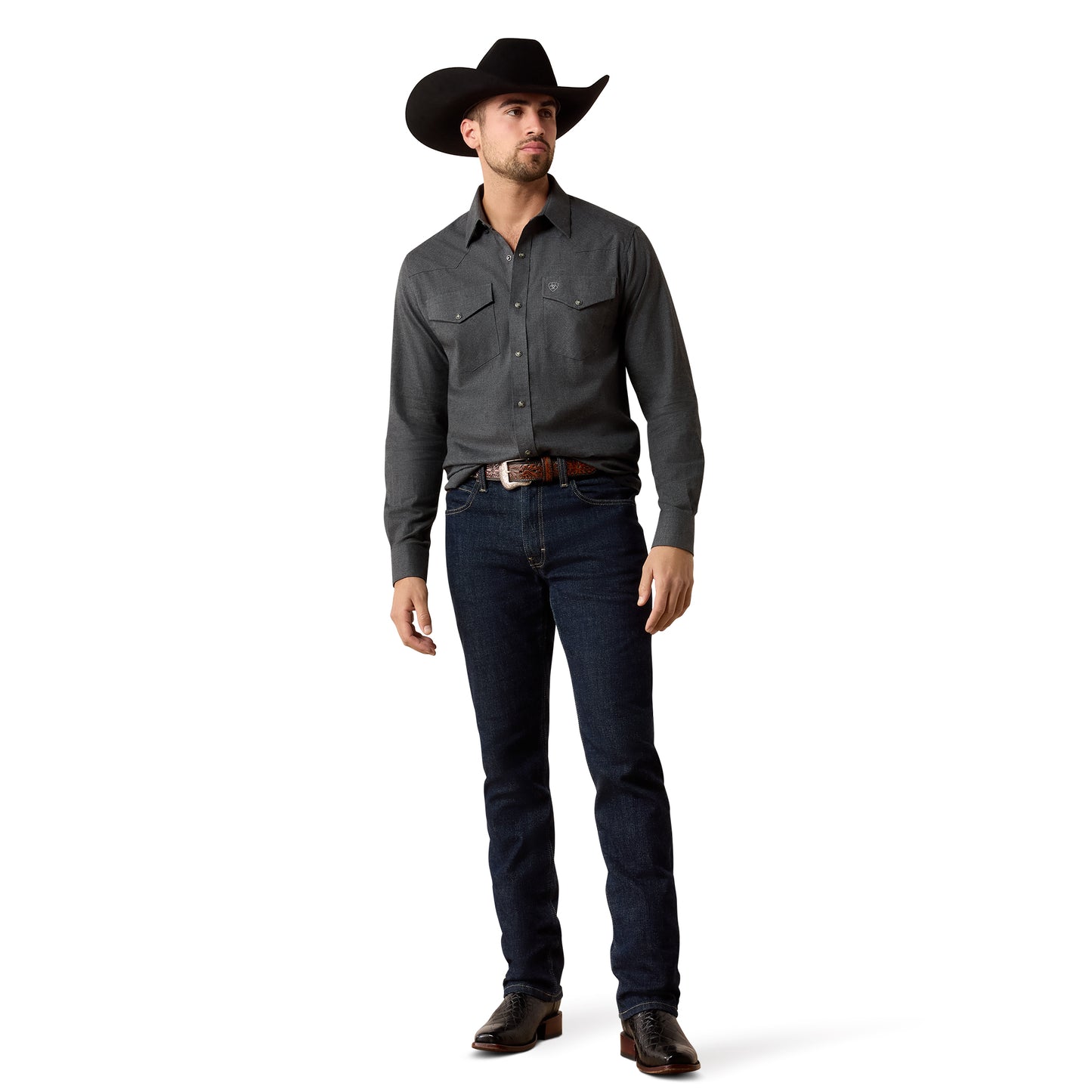 Ariat Men's Solid Twill Charcoal Heather Fitted Shirt 10079640
