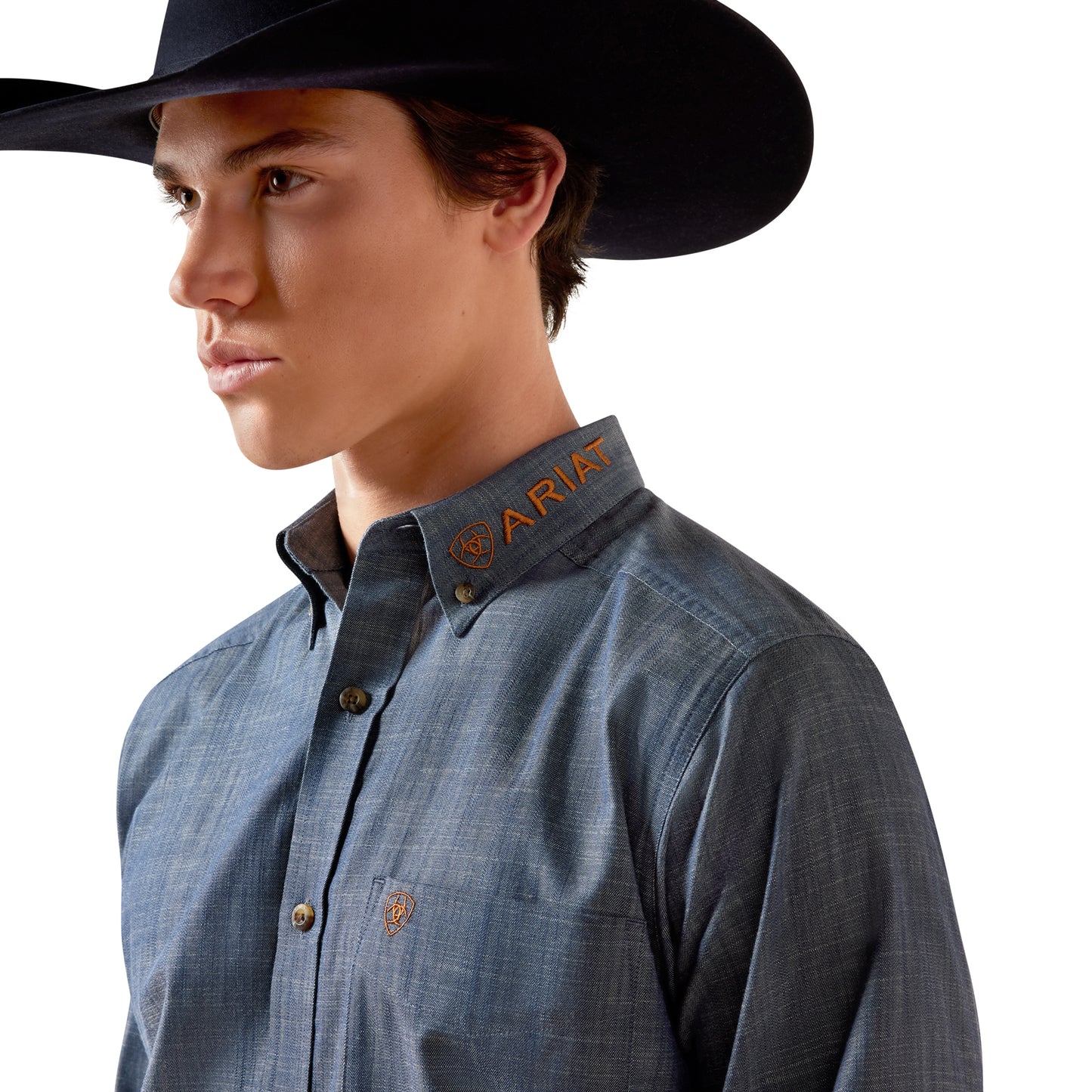 Ariat Men's Team Logo Twill Chambray Blue Fitted Shirt 10079641