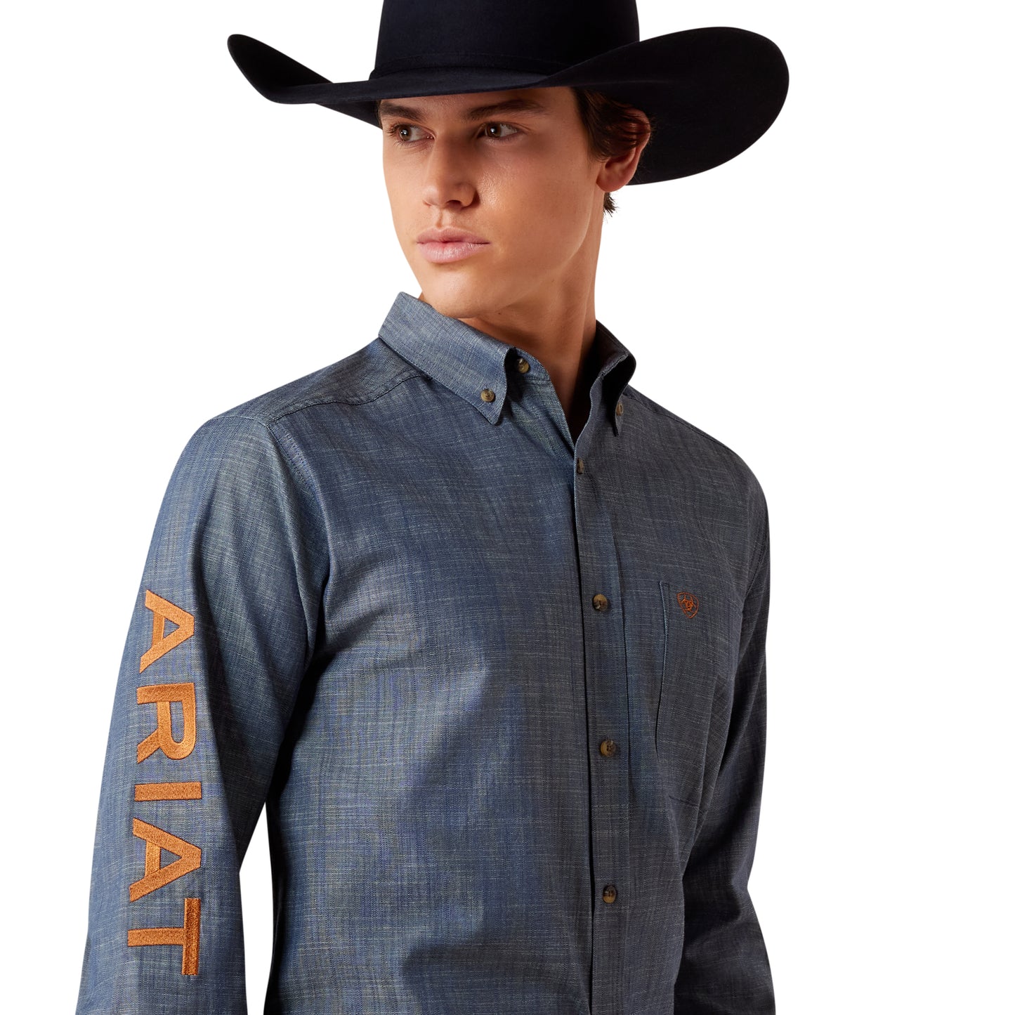 Ariat Men's Team Logo Twill Chambray Blue Fitted Shirt 10079641