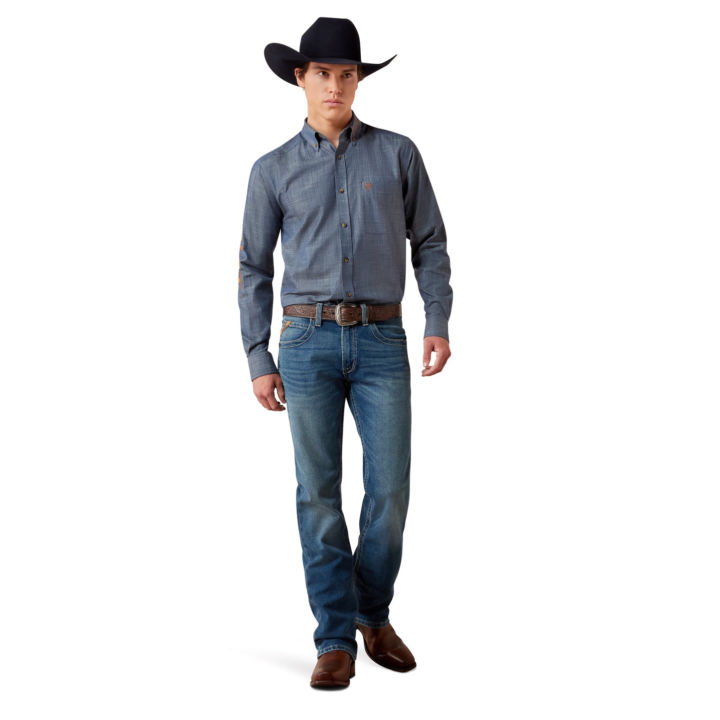 Ariat Men's Team Logo Twill Chambray Blue Fitted Shirt 10079641