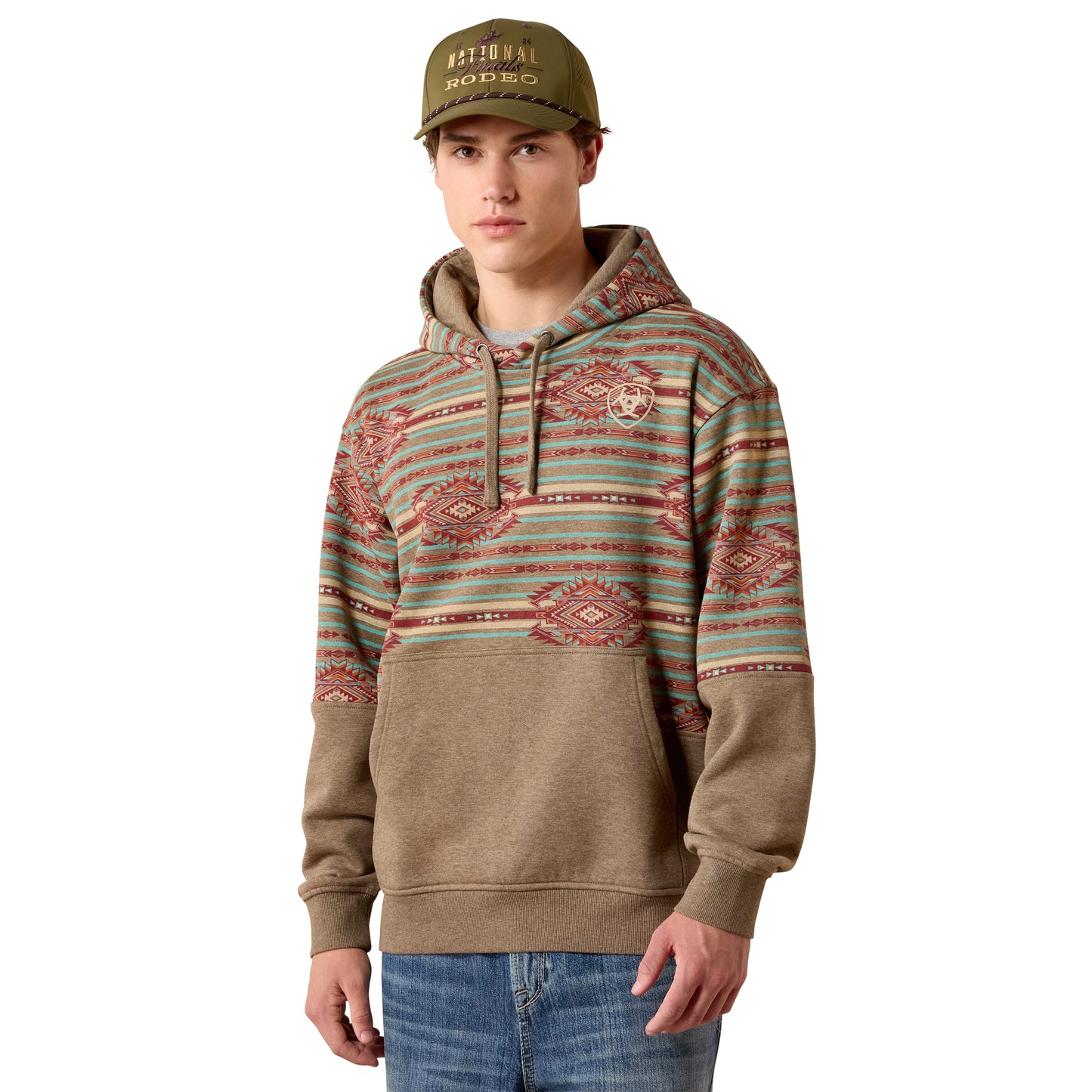 Ariat Men's Dark Brindle Heather Southwest Color Block Hoodie 10079653