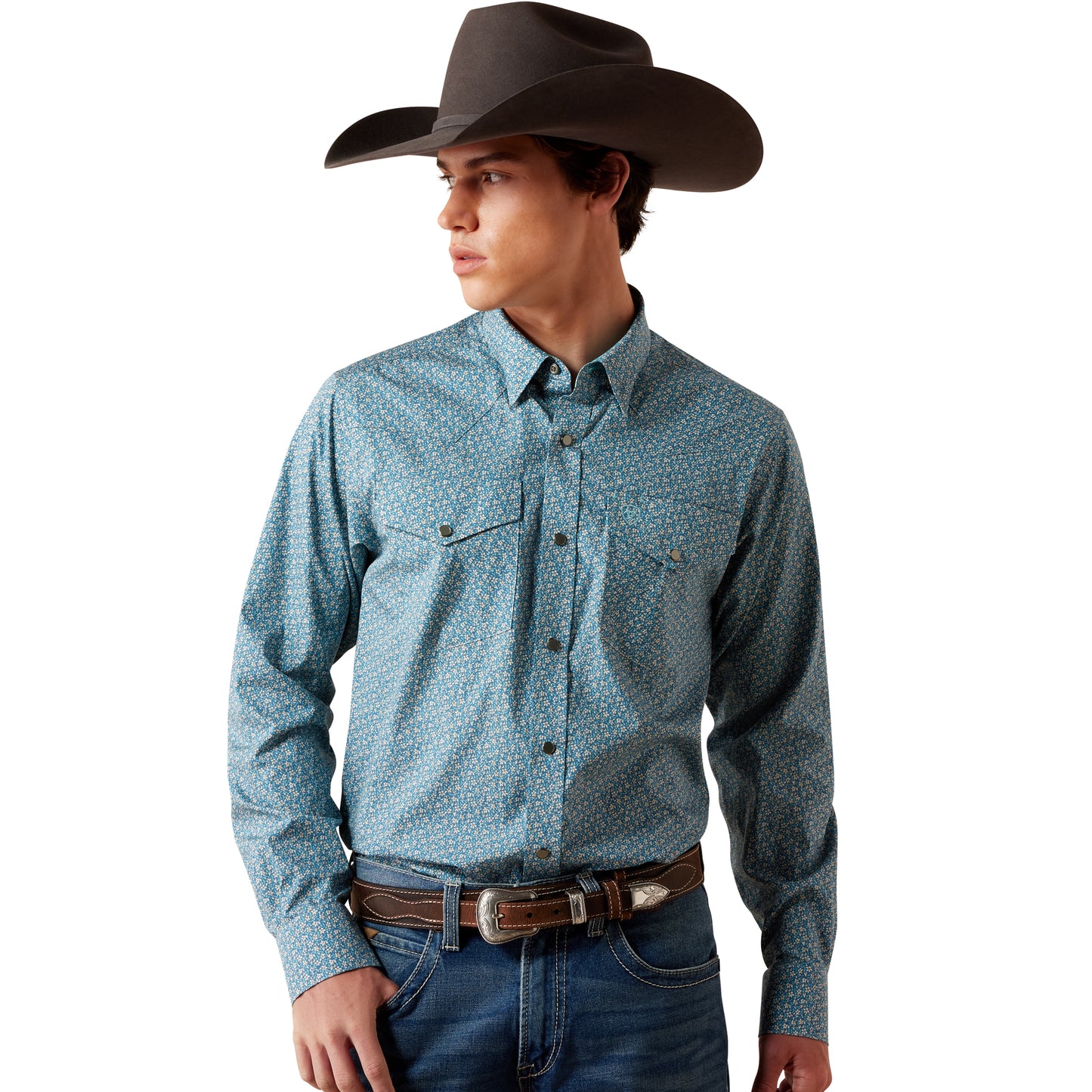 Ariat Men's Wrinkle Free Bram Corsair Blue Floral Fitted Snap Shirt 10079659