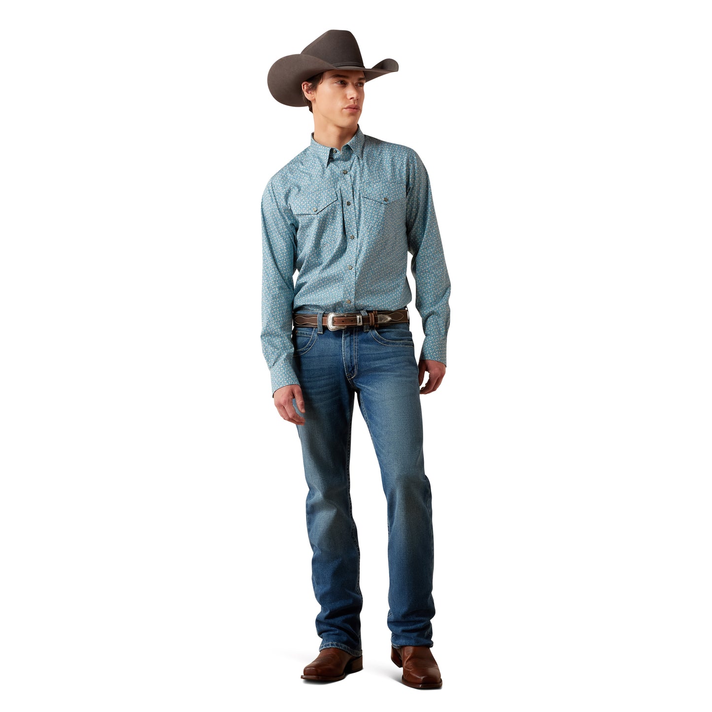 Ariat Men's Wrinkle Free Bram Corsair Blue Floral Fitted Snap Shirt 10079659