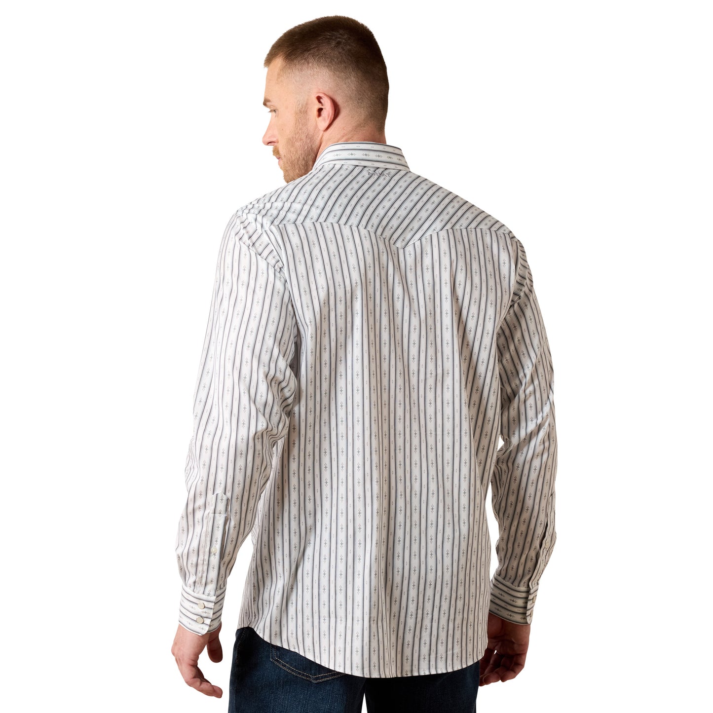 Ariat Men's Everything White Geo Stripe Classic Fit Snap Shirt 10079769