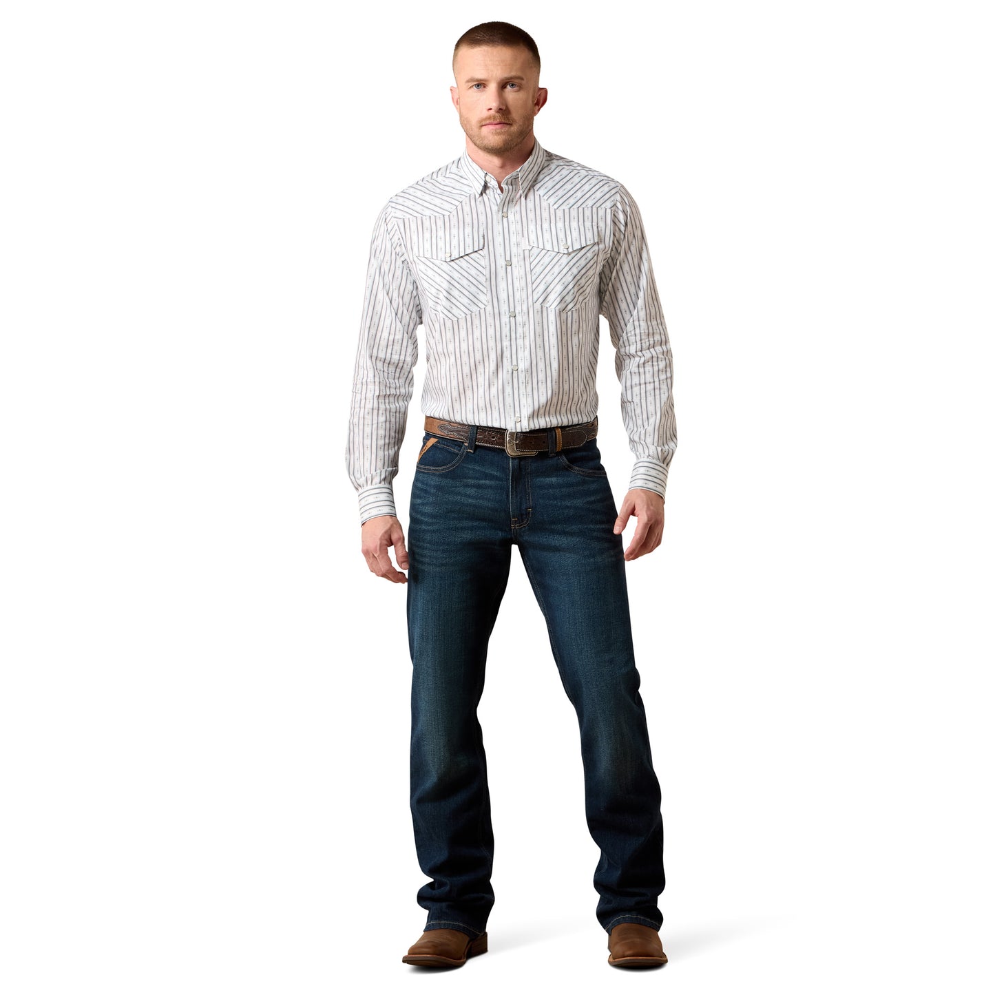 Ariat Men's Everything White Geo Stripe Classic Fit Snap Shirt 10079769