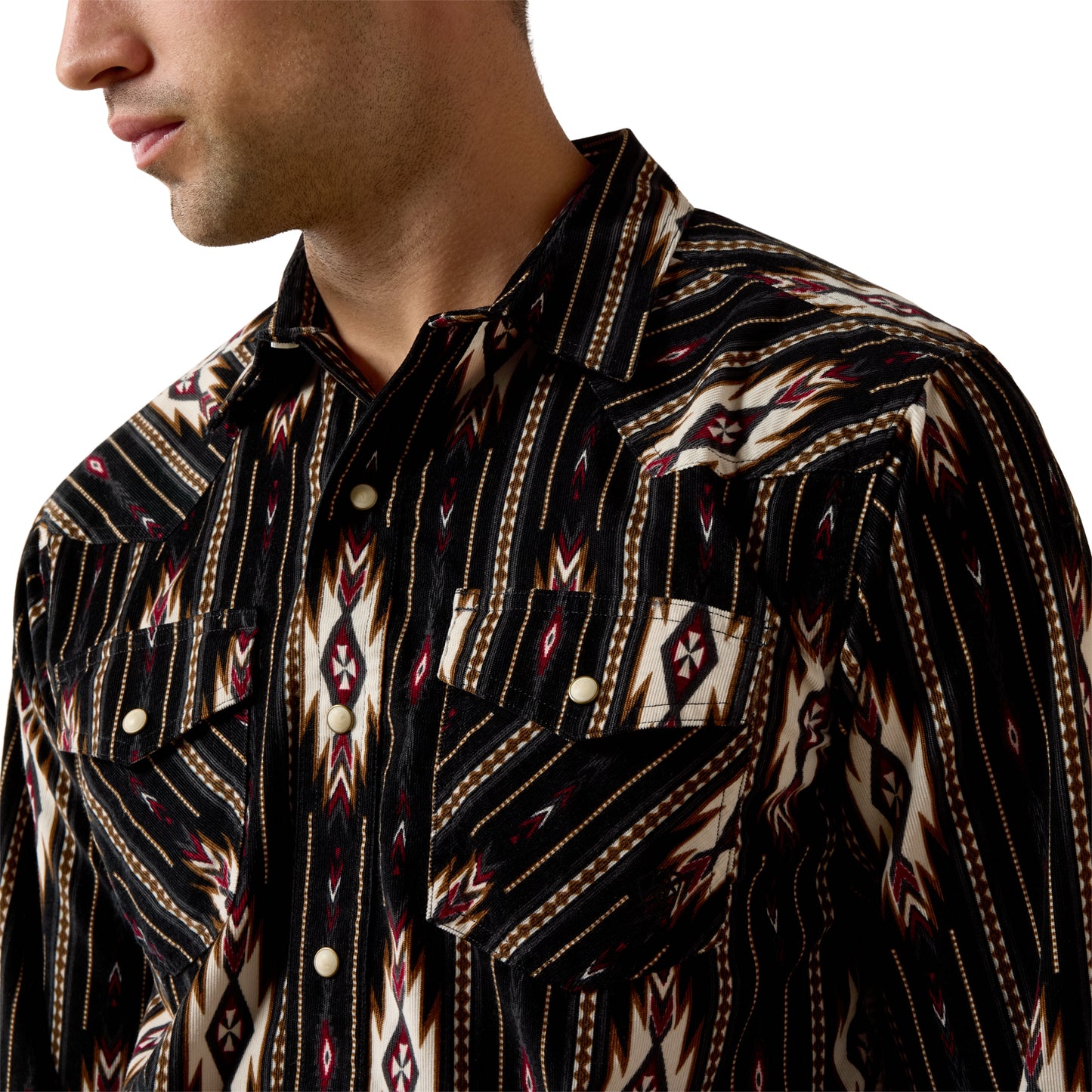 Ariat Men's Retro Holbert Corduroy Phantom Southwest Print Fitted Snap Shirt 10080504