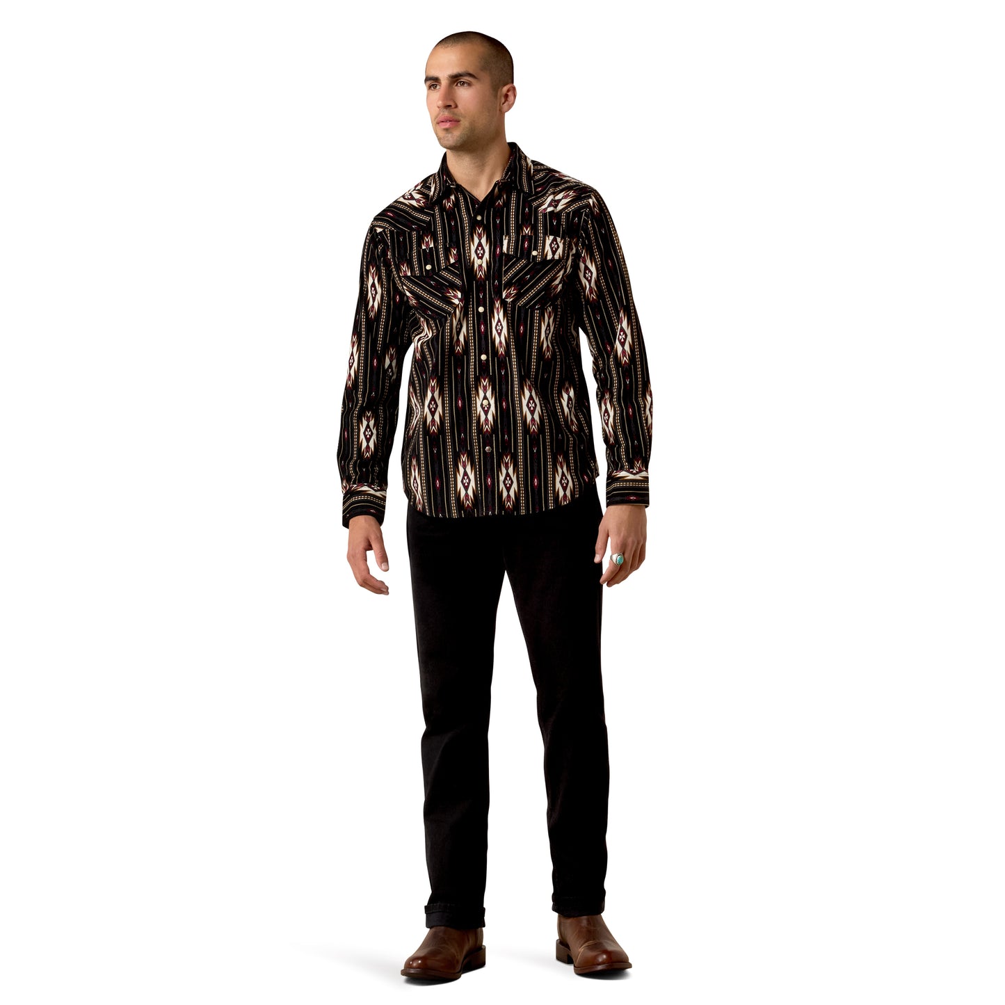 Ariat Men's Retro Holbert Corduroy Phantom Southwest Print Fitted Snap Shirt 10080504