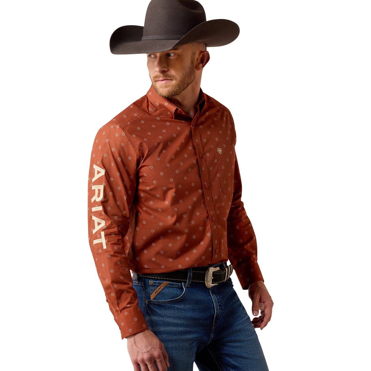 Ariat Men's Team Dakota Maple Syrup Medallion/Pebble Classic Fit Shirt 10080596