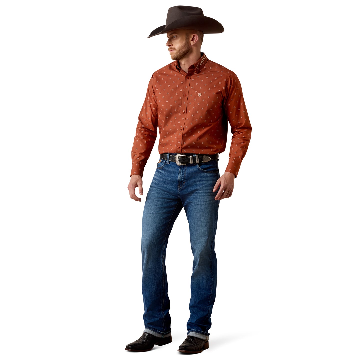 Ariat Men's Team Dakota Maple Syrup Medallion/Pebble Classic Fit Shirt 10080596